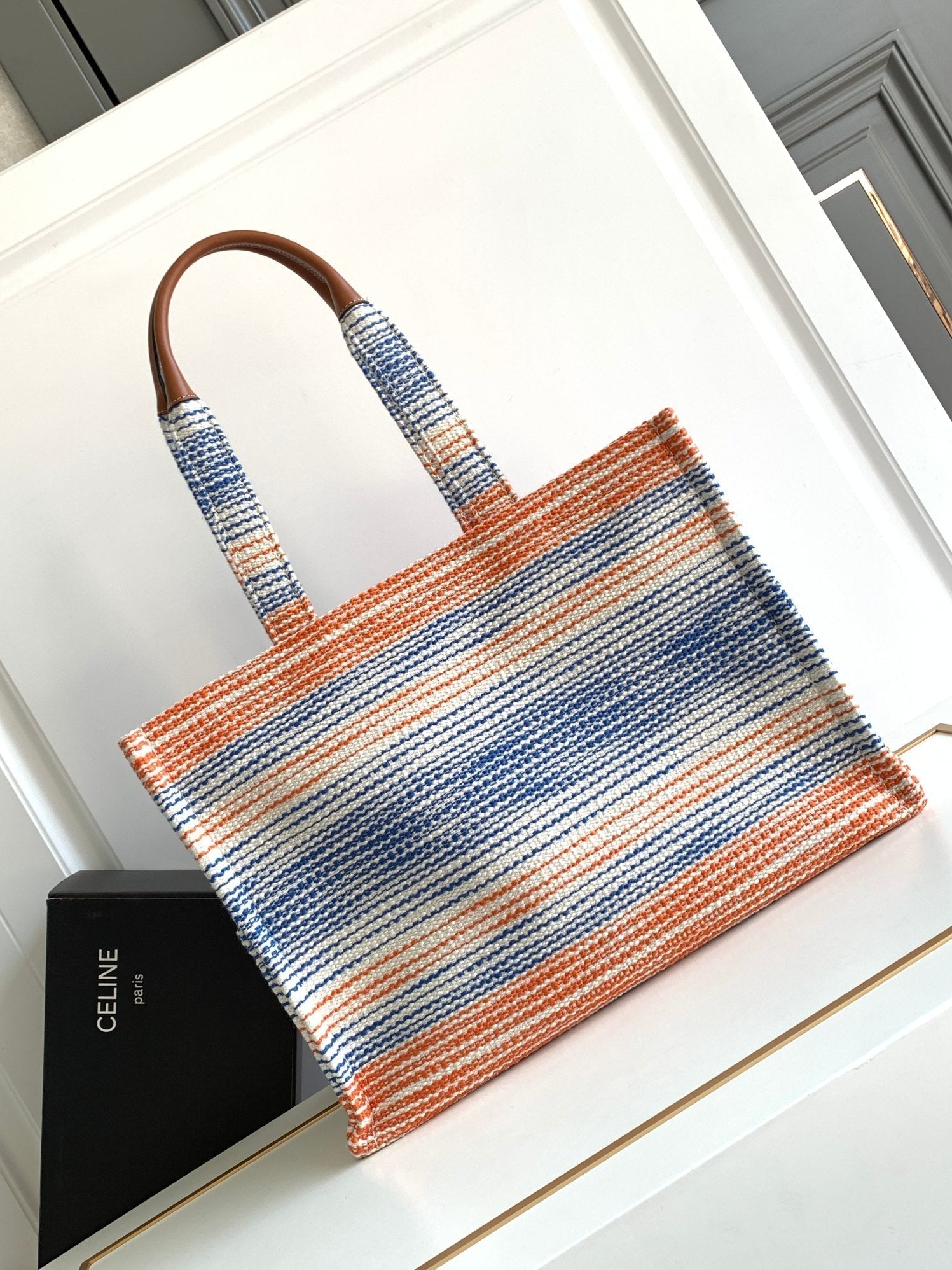 large cabas thais 41cm rainbow striped canvas