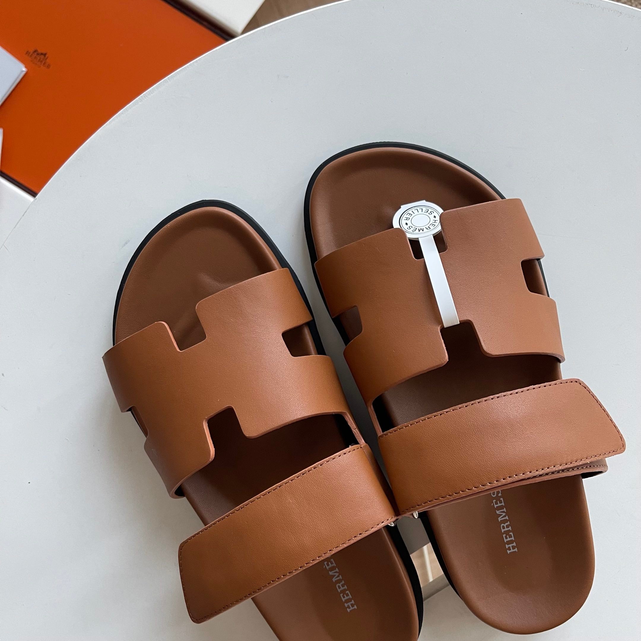 HM Men's Chypre Slide Brown Calfskin 538602