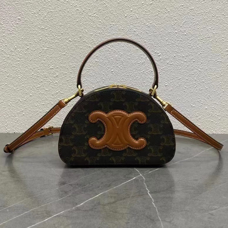 Celine 2026 Half Moon Case 17.5cm Black Brown Canvas Calfskin 281830