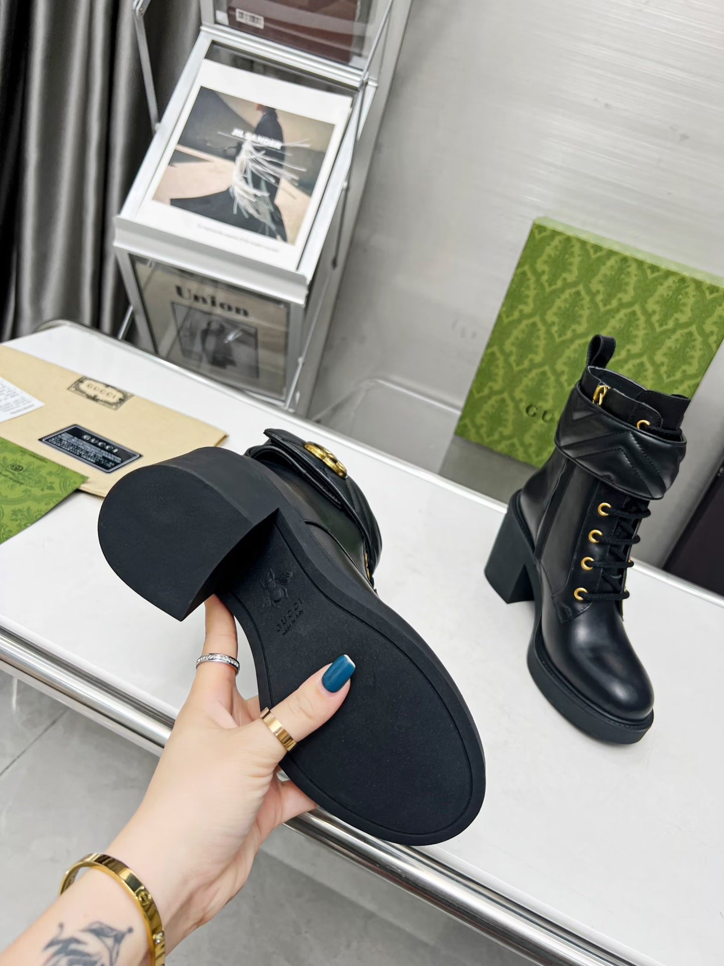 GG ankle boots black double G Cowhide