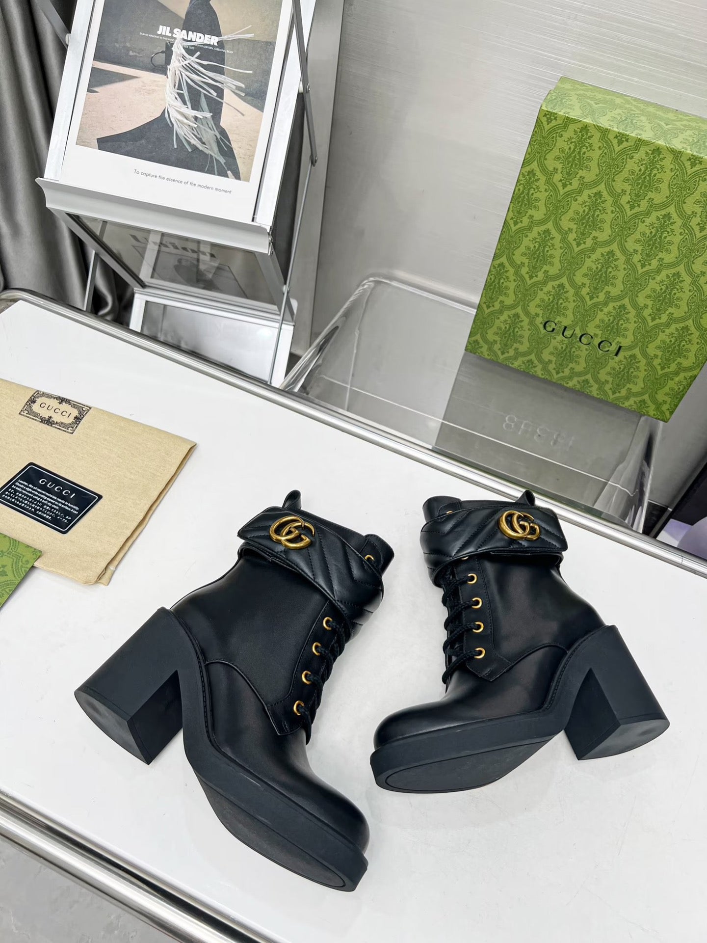 GG ankle boots black double G Cowhide