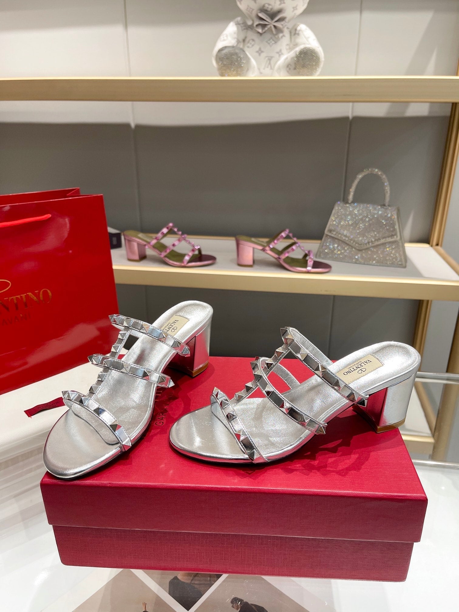 Valentino 2026 Garavani Rockstud Slide Sandal Silver Cowhide 175602