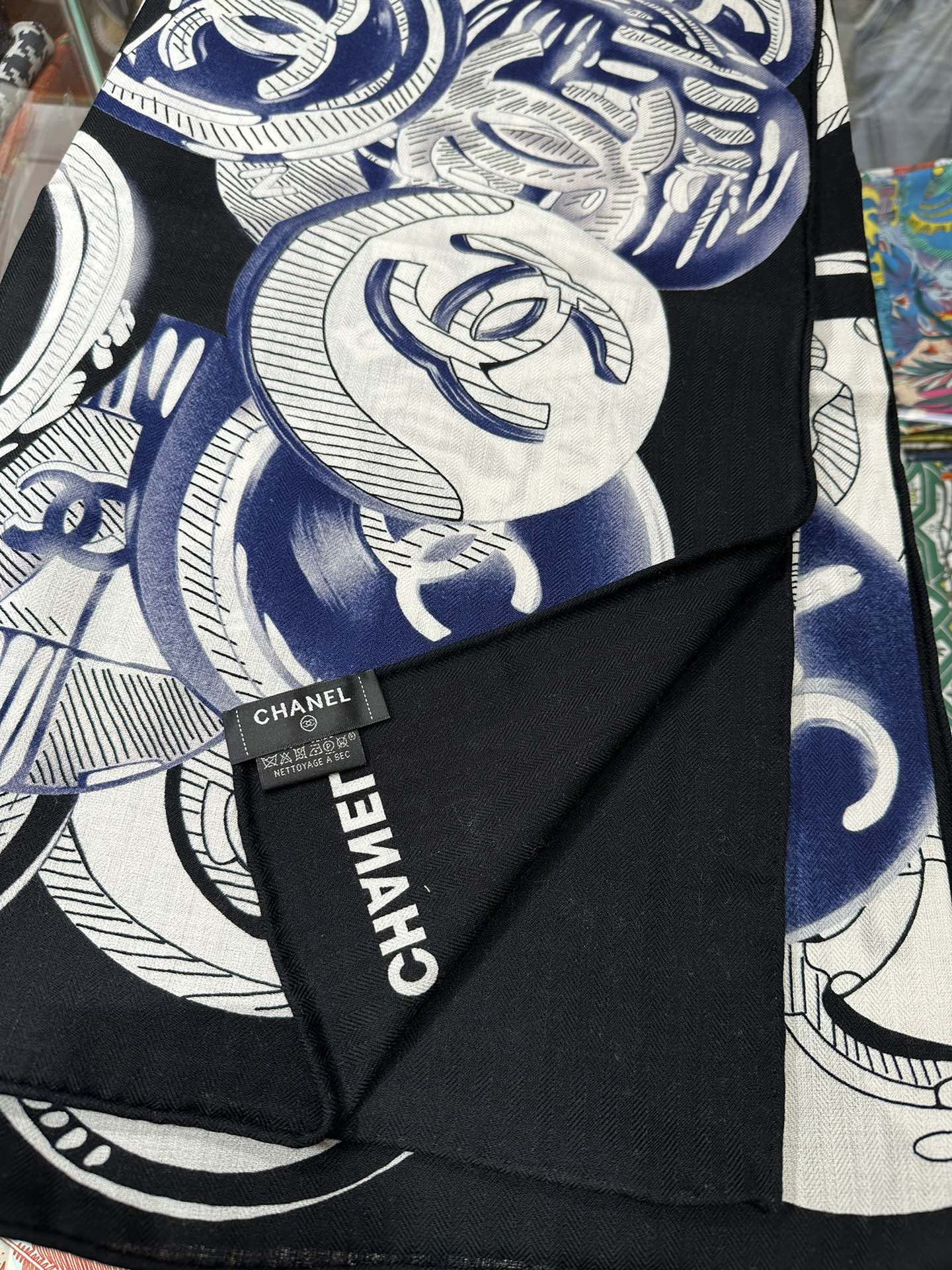 CC Square Scarf 140 CM In Black Colorful Cashmere And Silk 418150