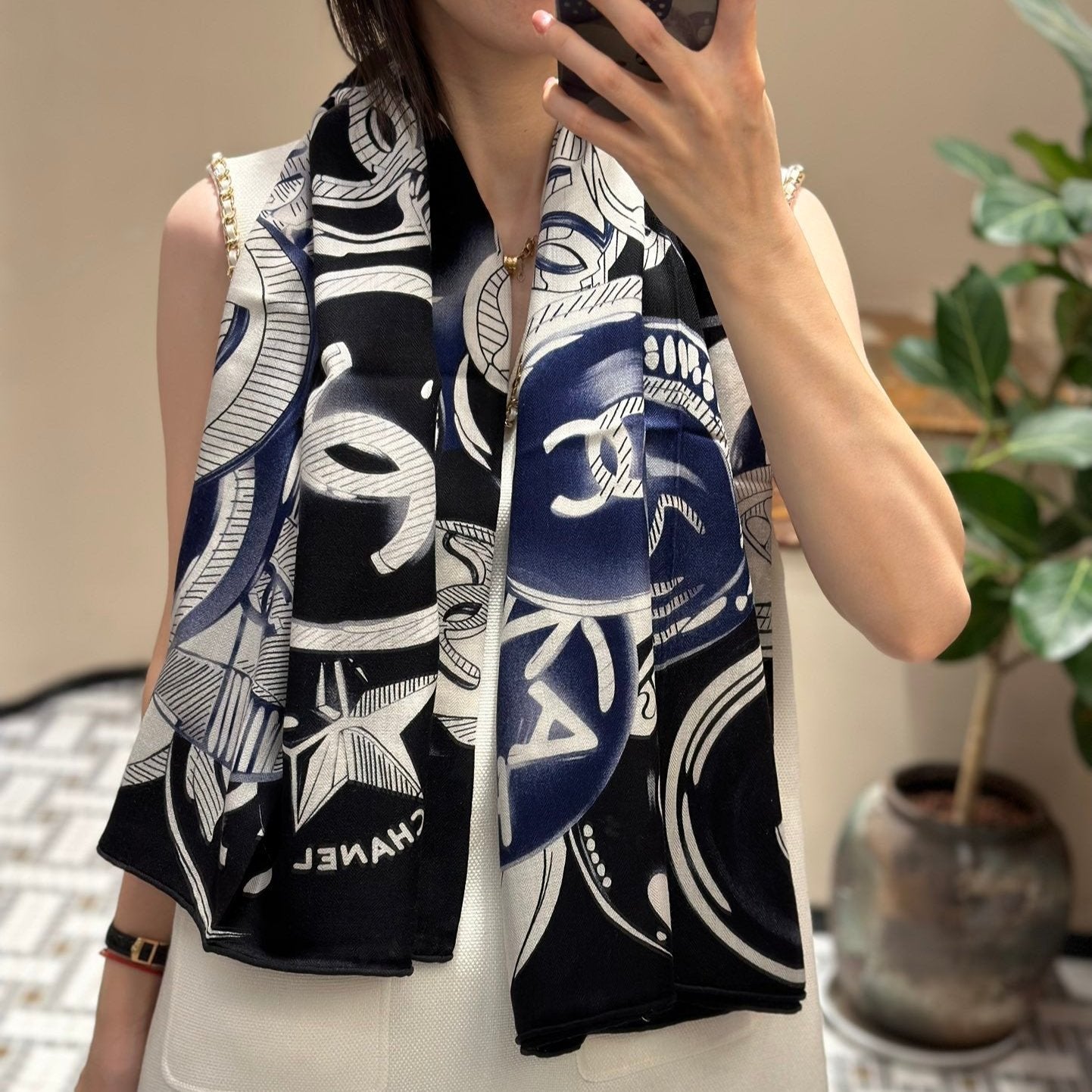 CC Square Scarf 140 CM In Black Colorful Cashmere And Silk 418150