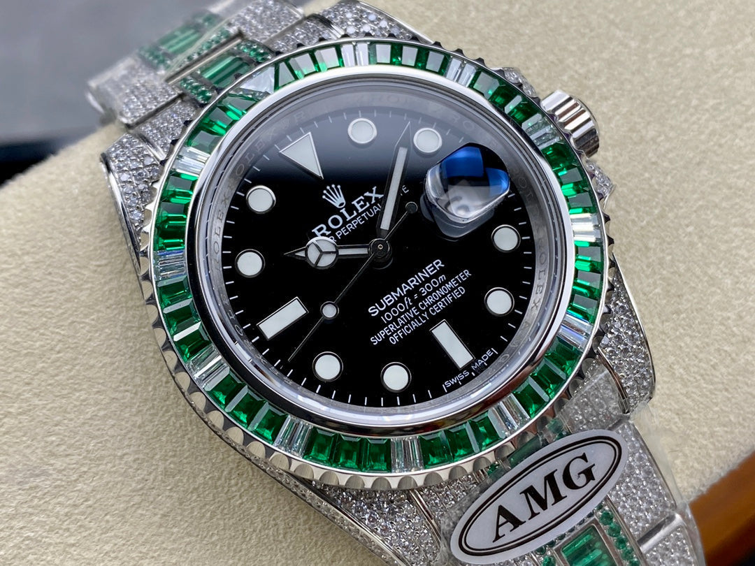 Rolex Submariner Date Green Black Dial Full Diamond