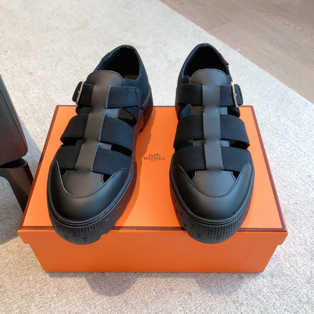 HM ITEM SANDAL SPACE CALFSKIN AND DENIM