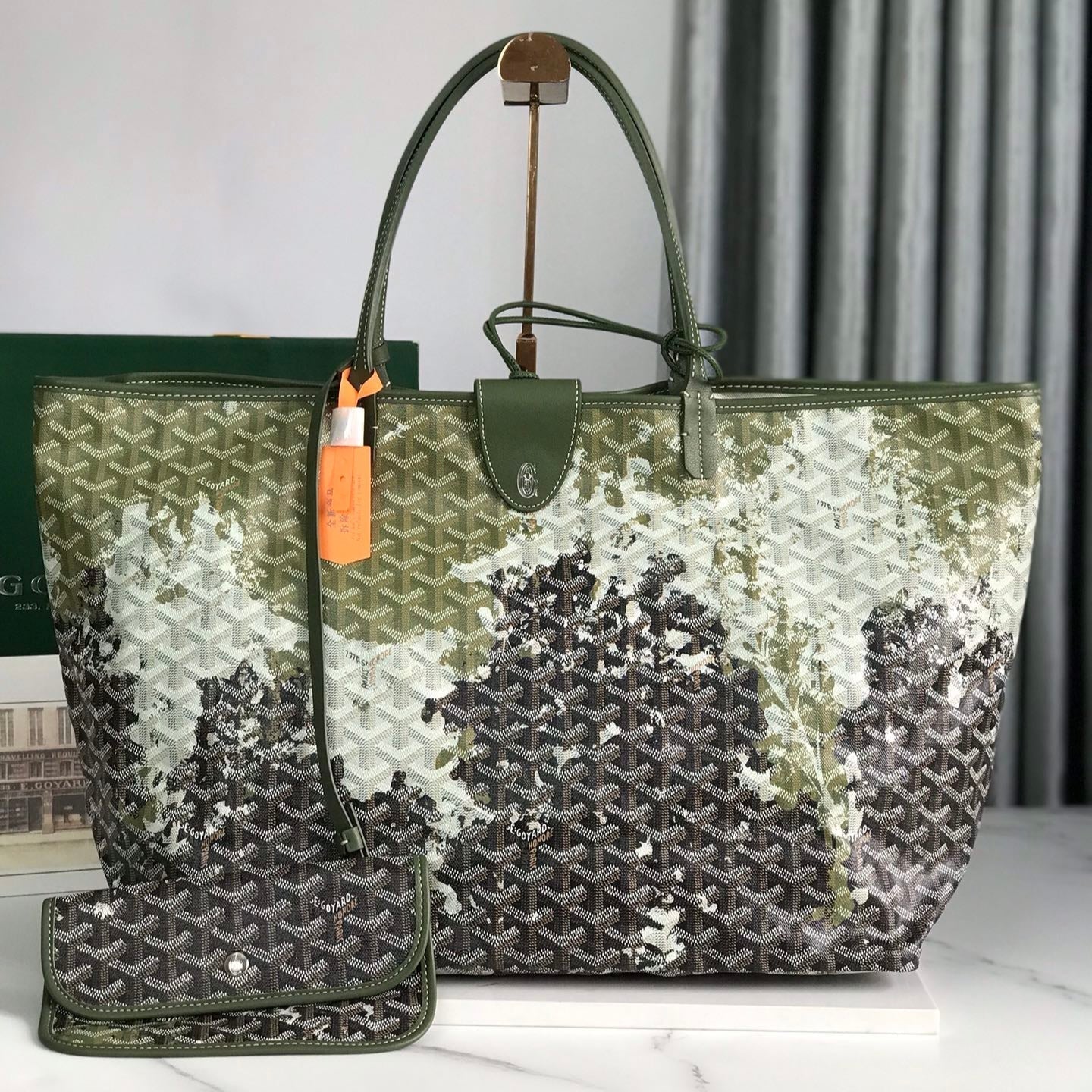 SAINT LOUIS GM BAG 40 IN GREEN MIX BLACK GOYARDINE CANVAS