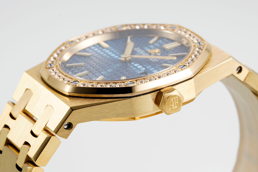 Audemars Piguet Royal Oak Lady 33mm Gold Case Blue Dial Diamond Bezel