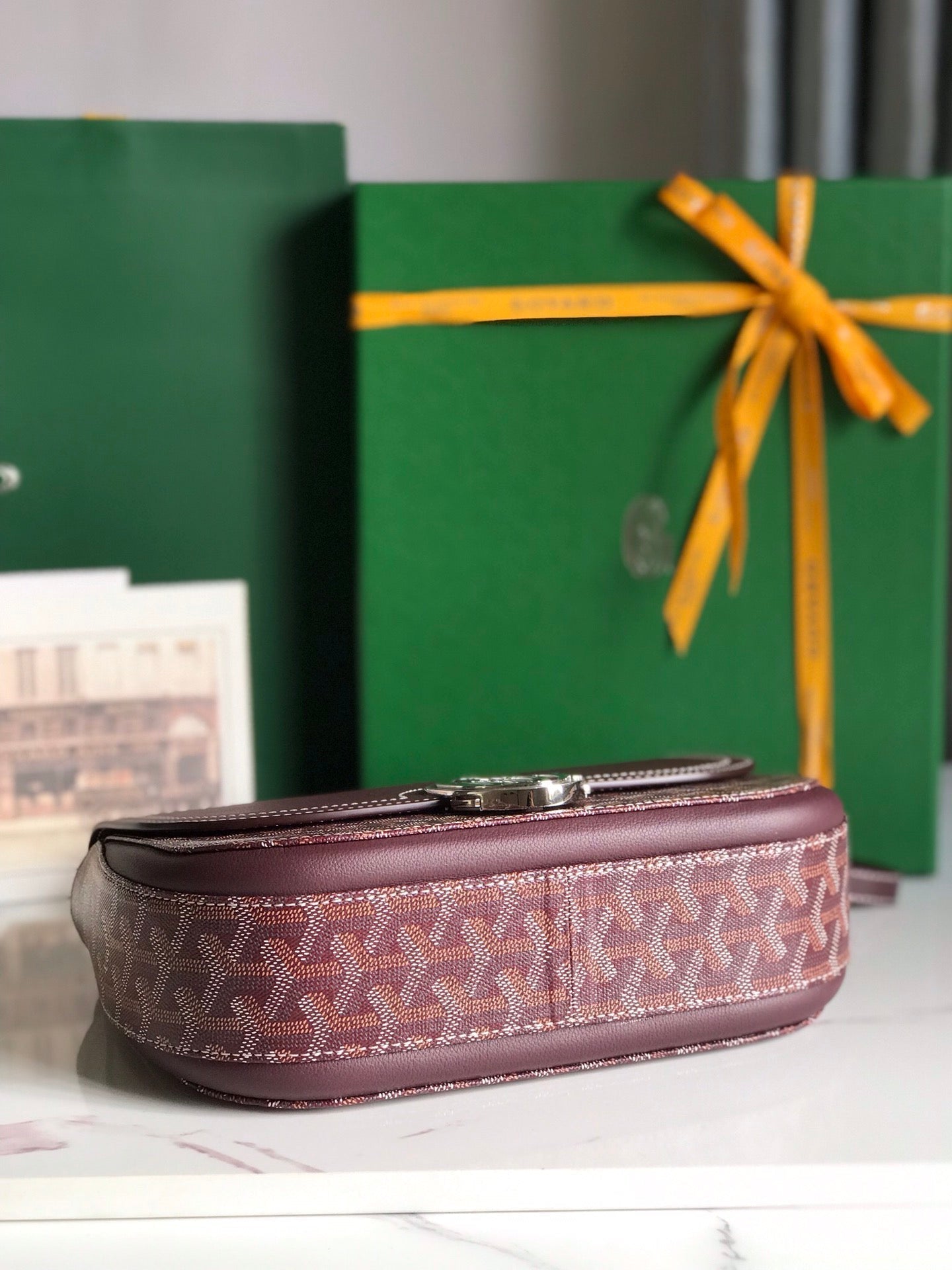 233 BAG 25 IN WINE RED CALFSKIN AND GOYARDINE CANVAS