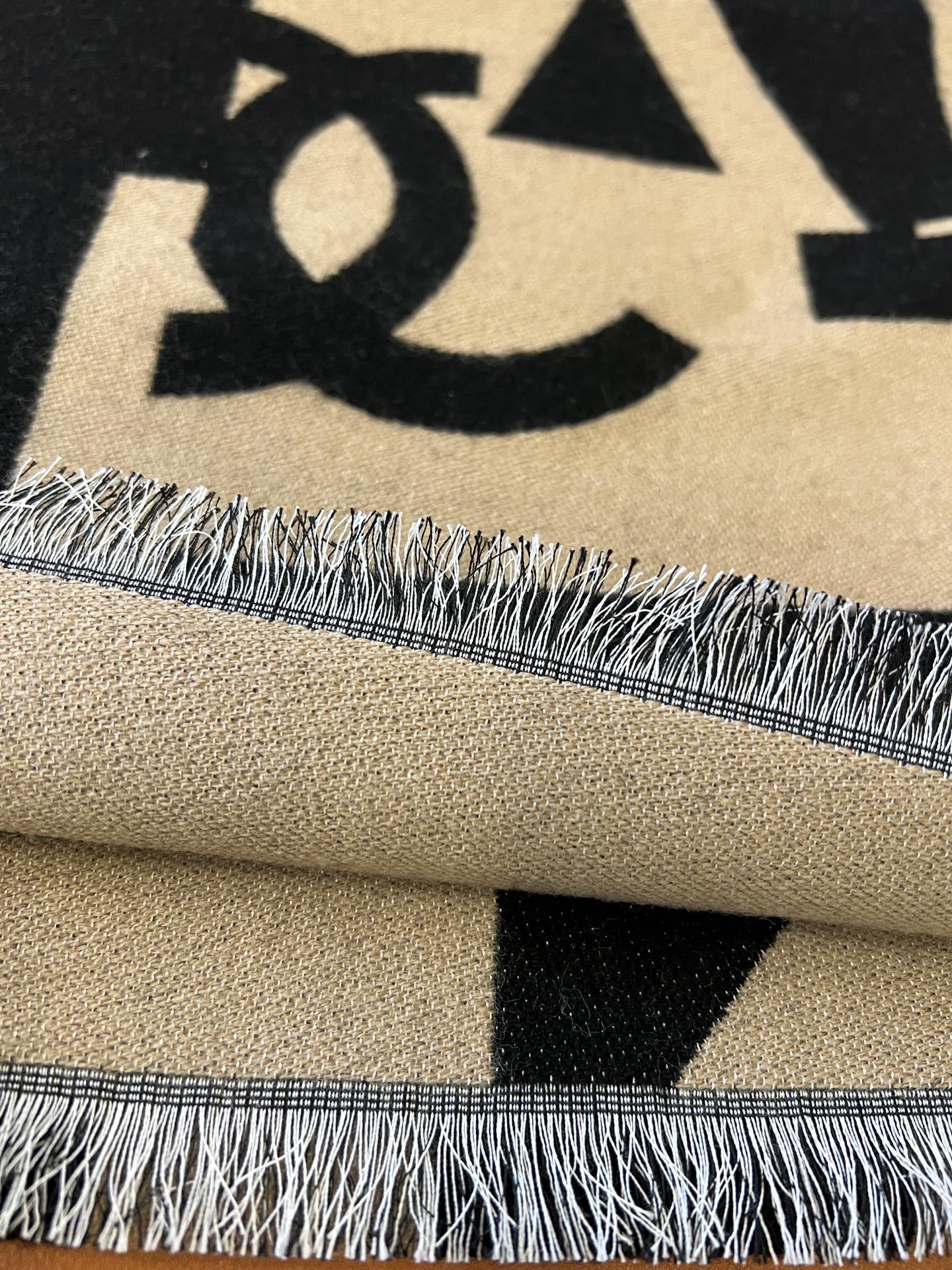 CC Scarf 202 CM In Black Mix Dark Beige Fleece Wool And Mulberry Silk 335914