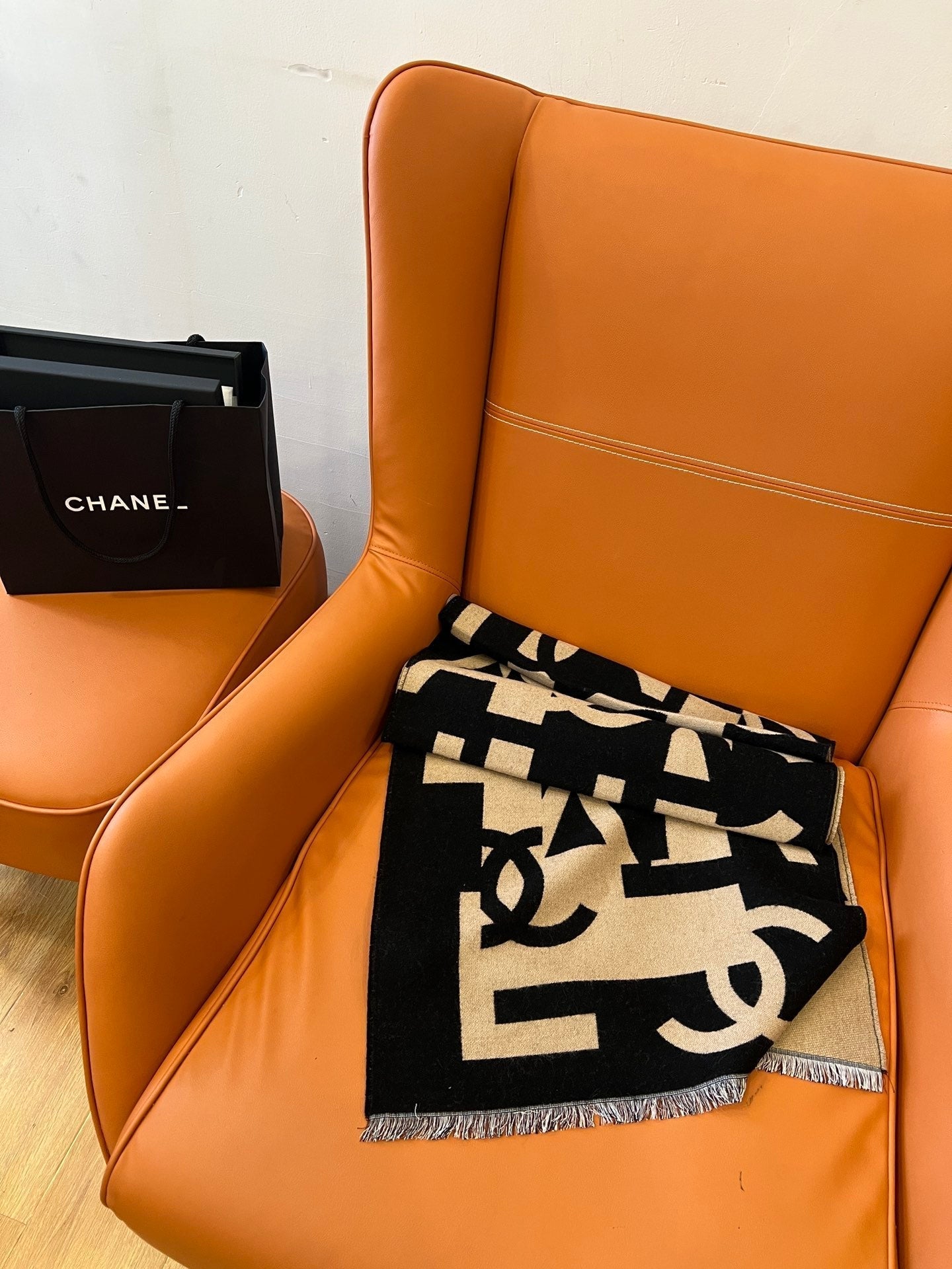 CC Scarf 202 CM In Black Mix Dark Beige Fleece Wool And Mulberry Silk 335914