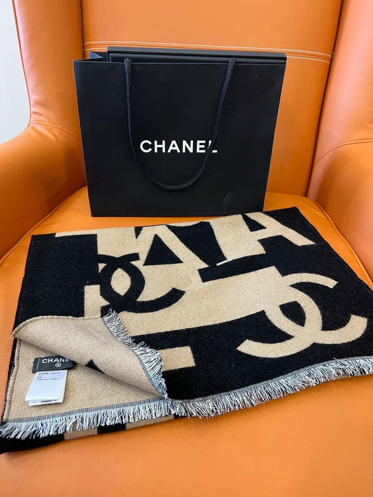 CC Scarf 202 CM In Black Mix Dark Beige Fleece Wool And Mulberry Silk 335914