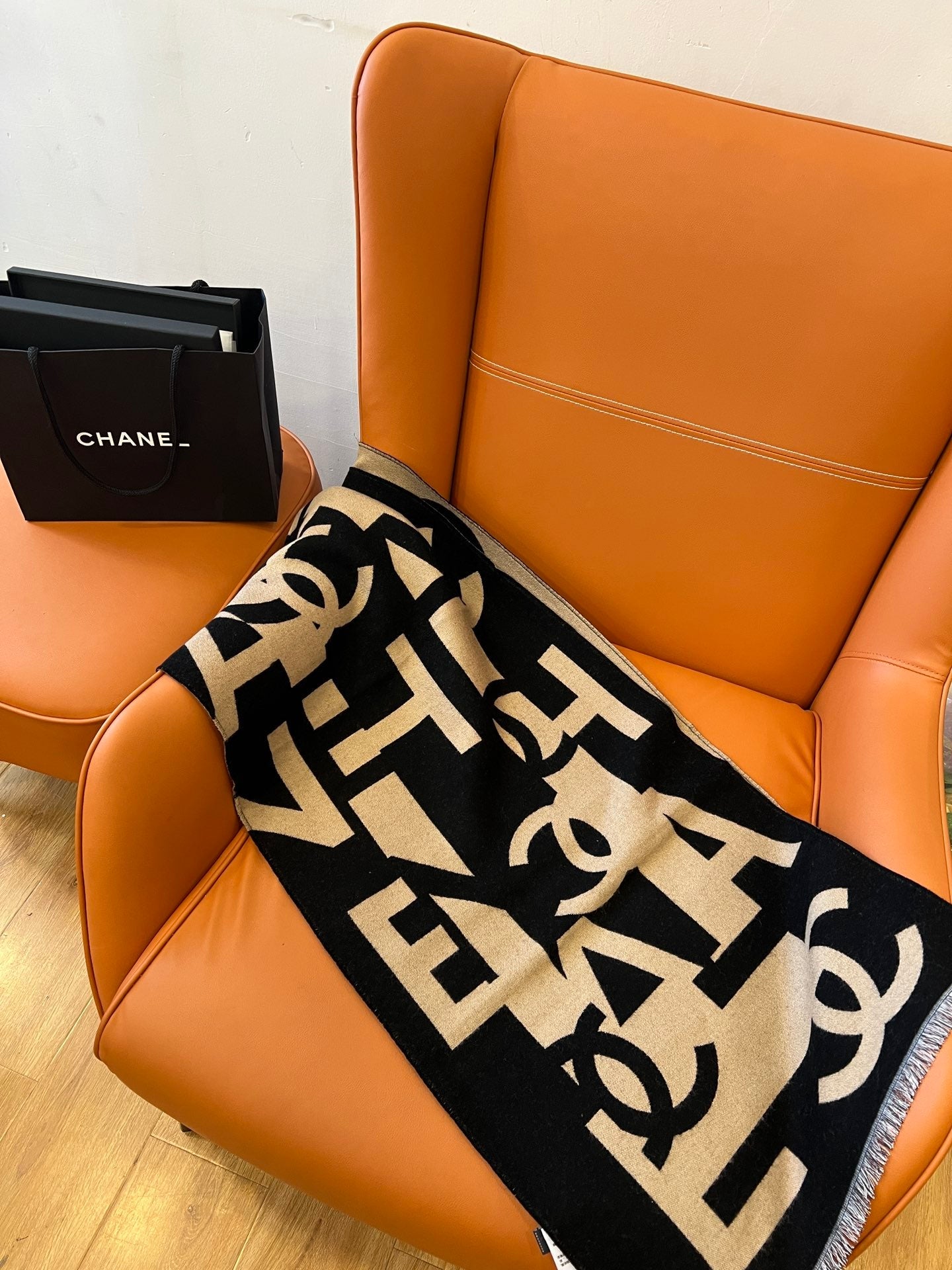 CC Scarf 202 CM In Black Mix Dark Beige Fleece Wool And Mulberry Silk 335914