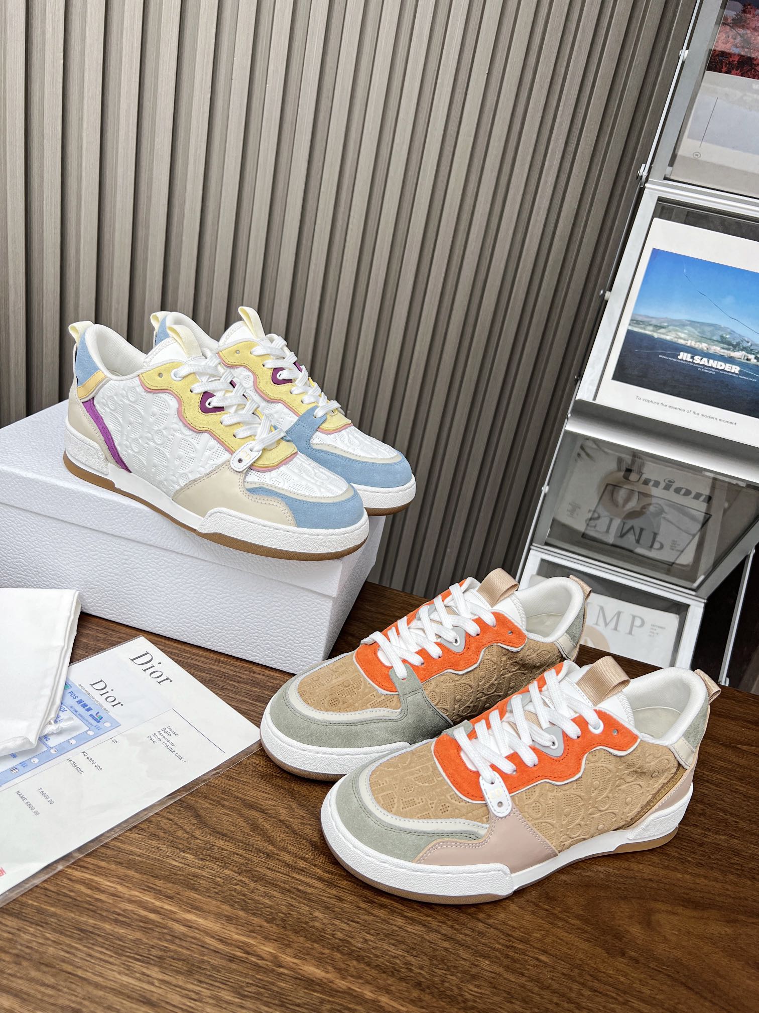 CD One Sneaker White Beige Mix Blue Yellow Oblique Perforated Suede And Calfskin