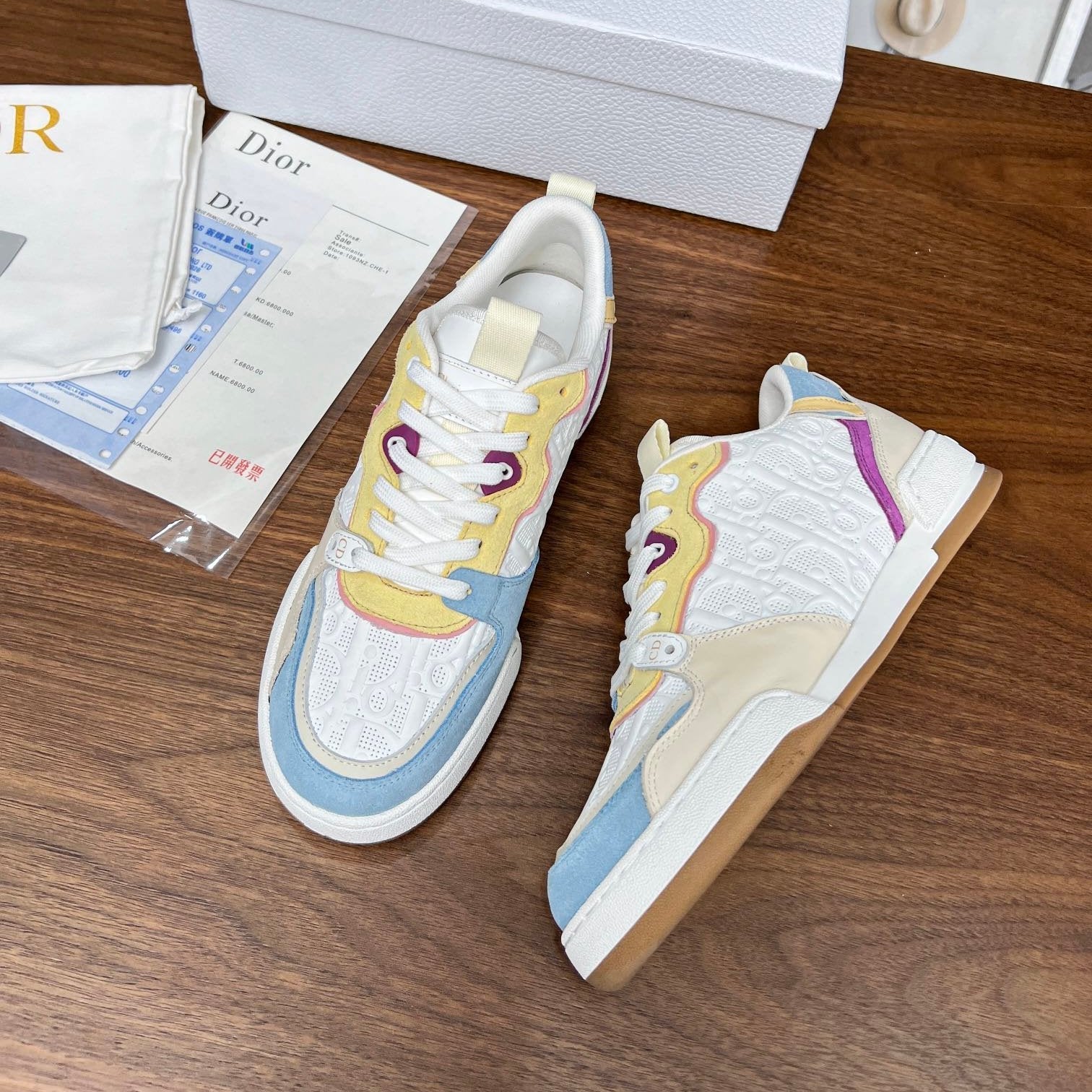 CD One Sneaker White Beige Mix Blue Yellow Oblique Perforated Suede And Calfskin