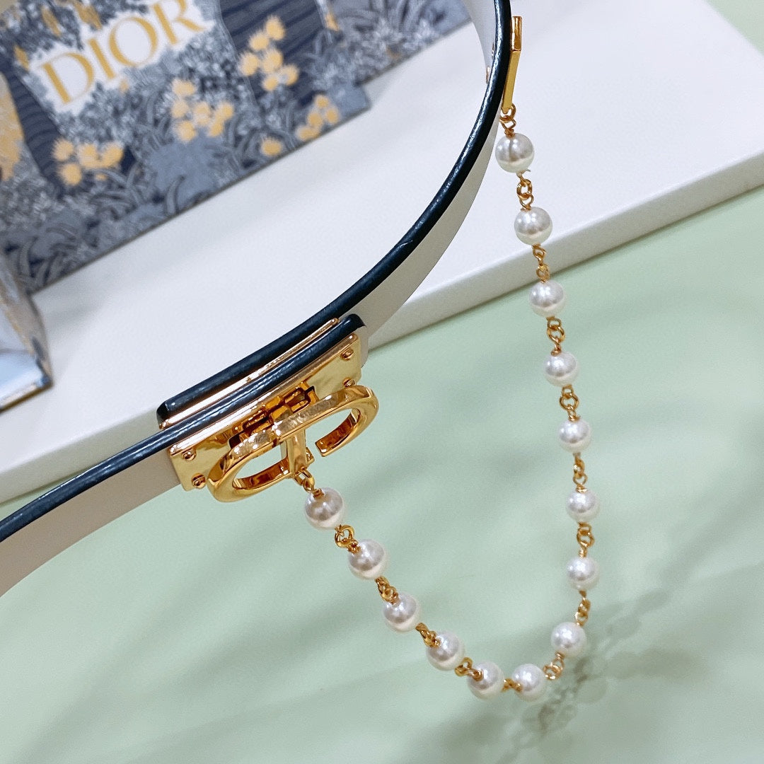Dior Pearl Belt 20mm Cowhide 206419