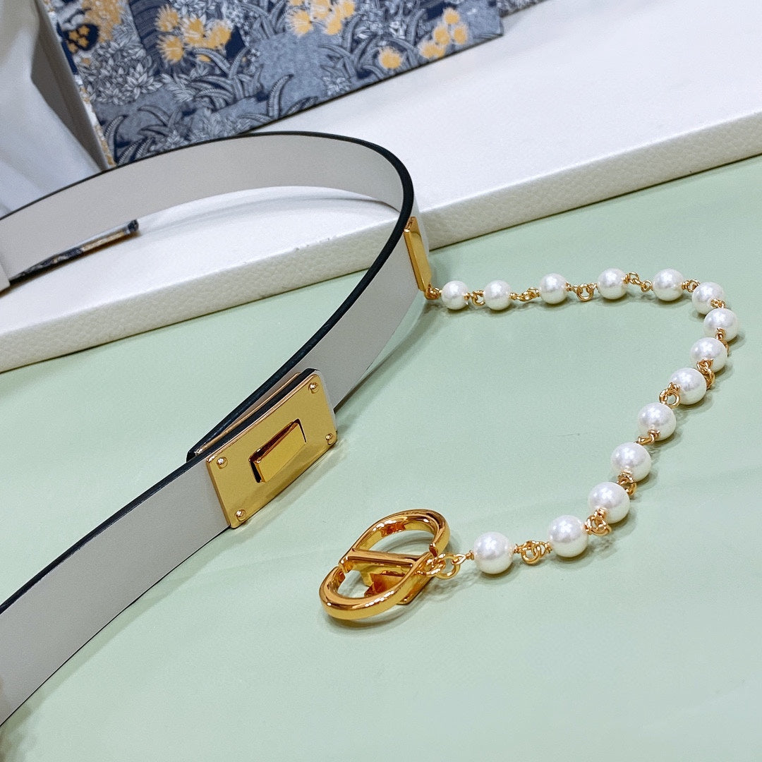 Dior Pearl Belt 20mm Cowhide 206419
