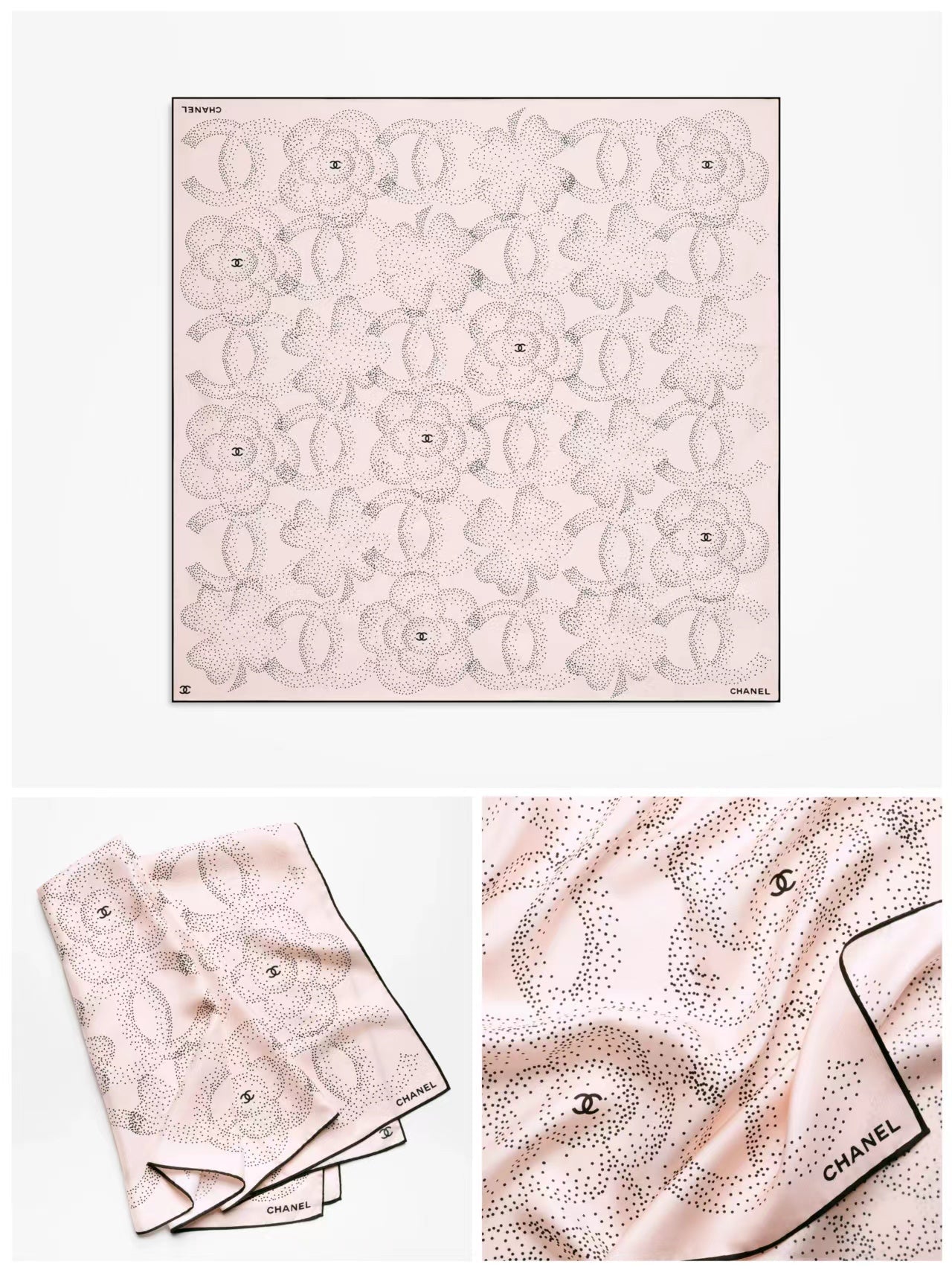 CC Square Scarf 90 CM In Light Pink Camellia Polka Dot Silk 288737