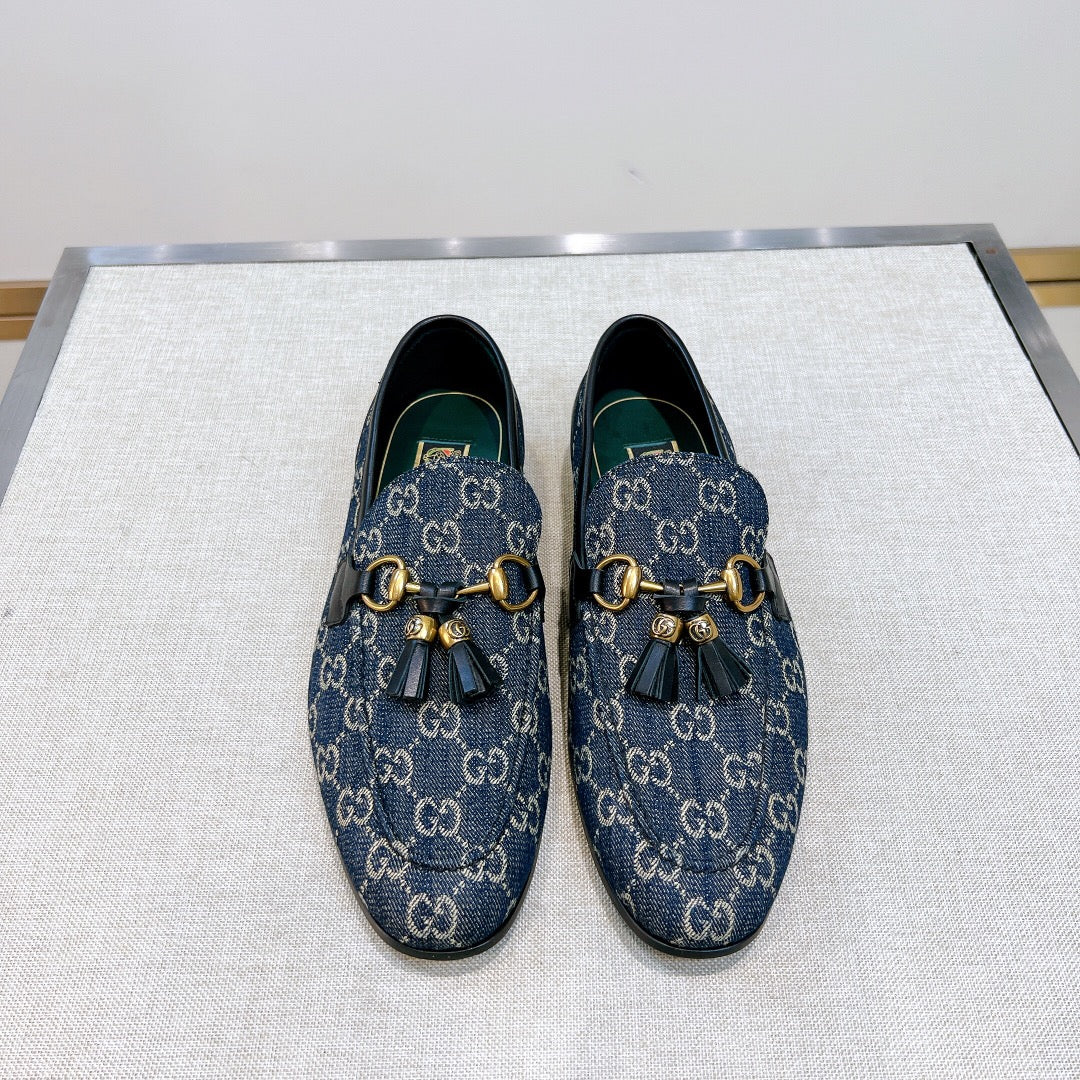 GG Men's Tassel Loafer Blue Canvas Calfskin 361363