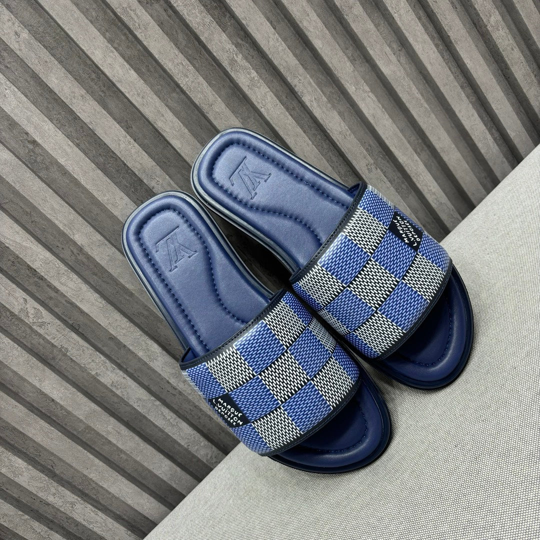 LV VENICE MULE SLIPPERS NAVY BLUE DAMIER