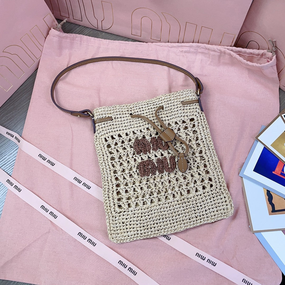 miu bucket bag 20cm beige woven fabric