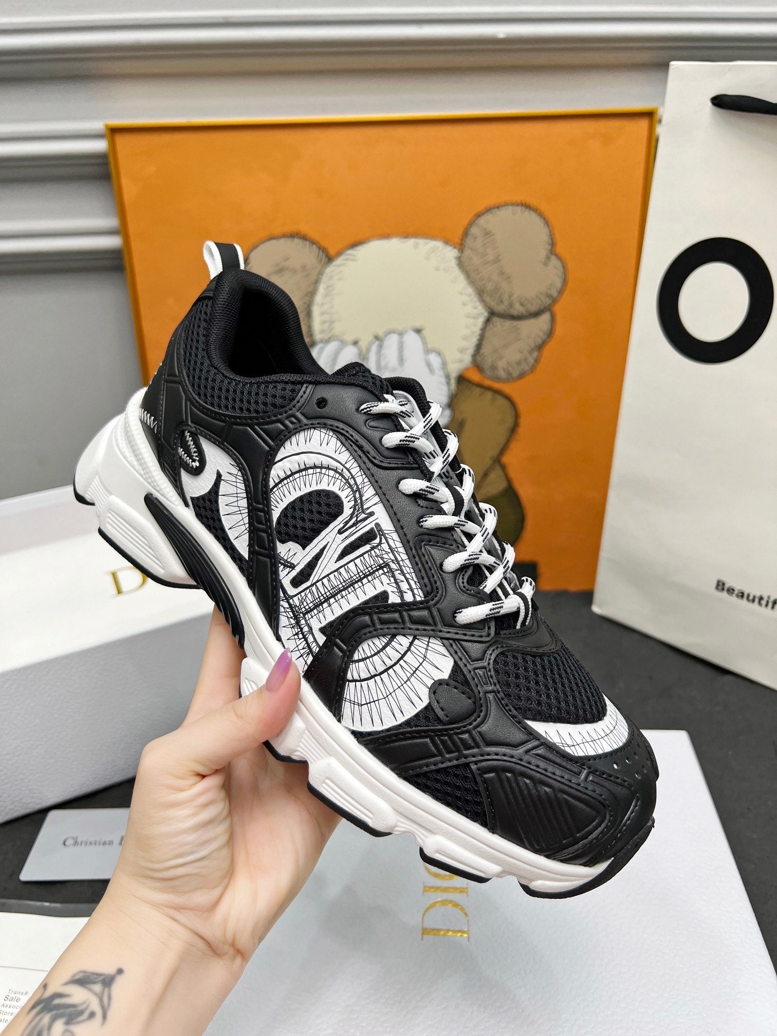CD Chrono Sneaker Black Wool Lining Mesh Fabric And Calfskin