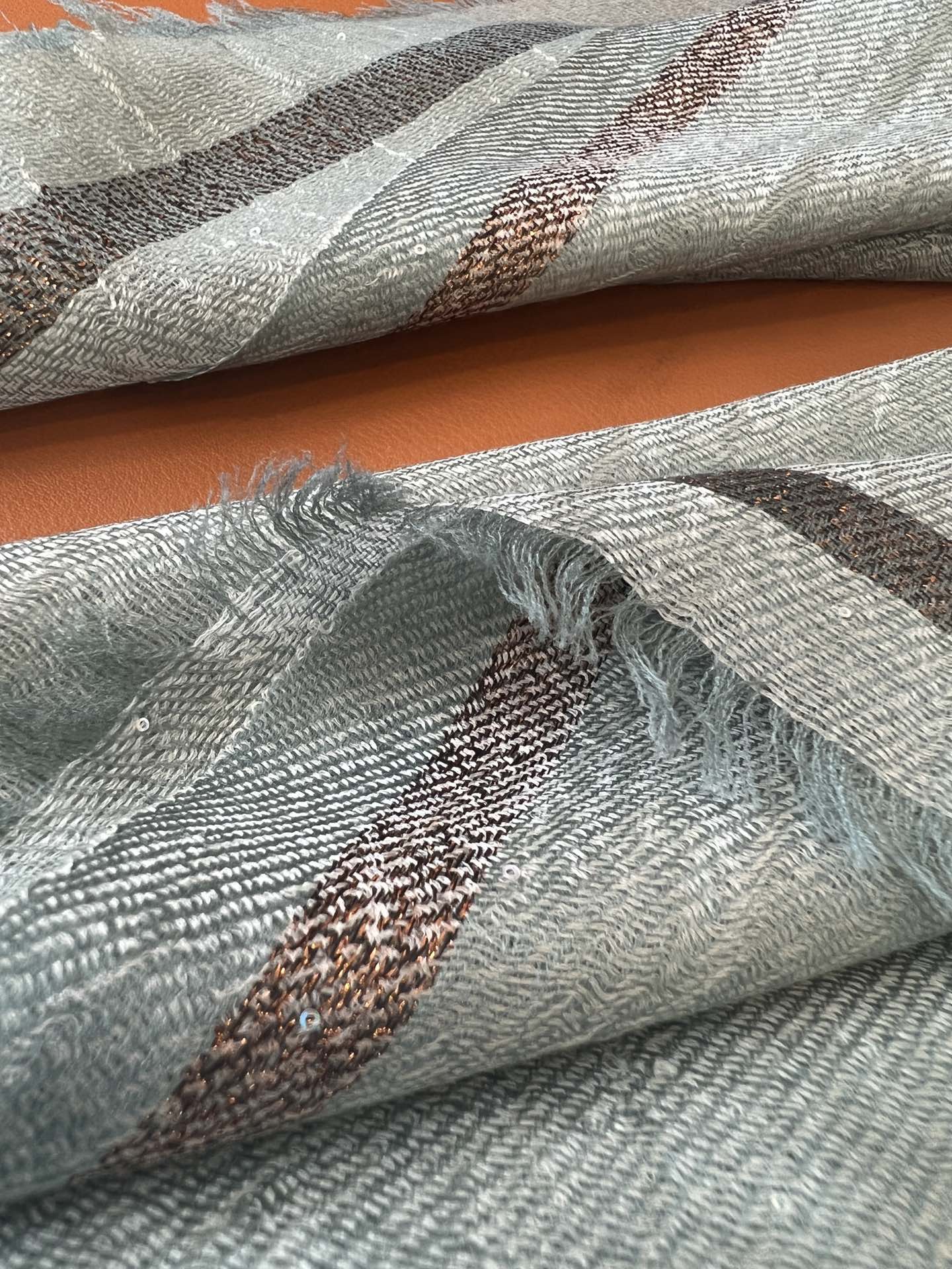 CC Square Scarf 100 CM In Grey Blue Cashmere And Wool Mix Sequin Fabric 345993