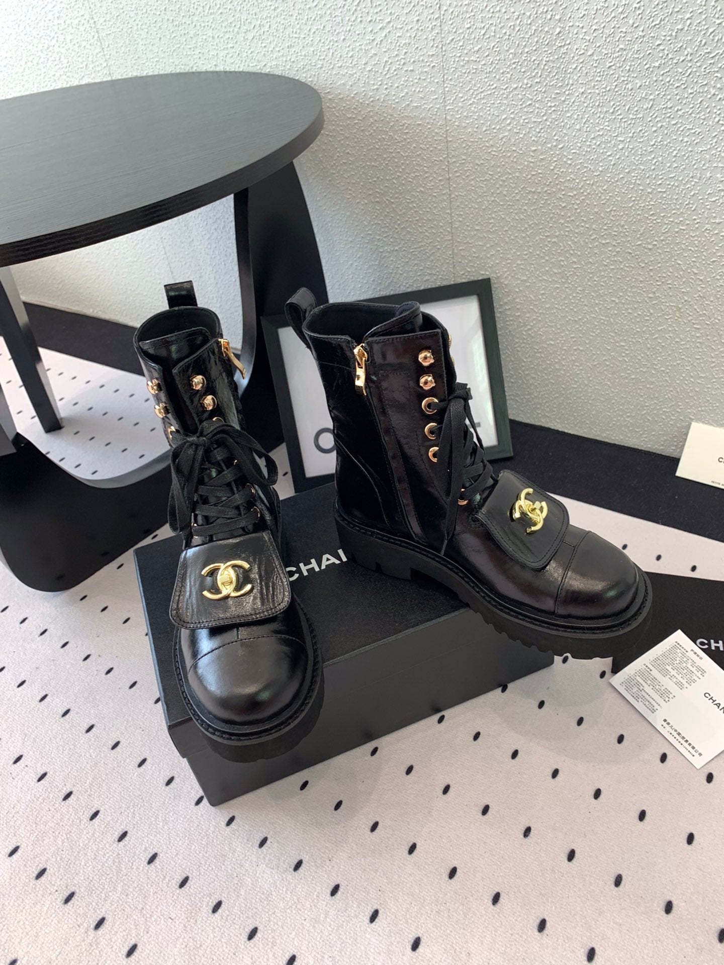 CC Short Boots In Black Logo Print Lambskin  938057