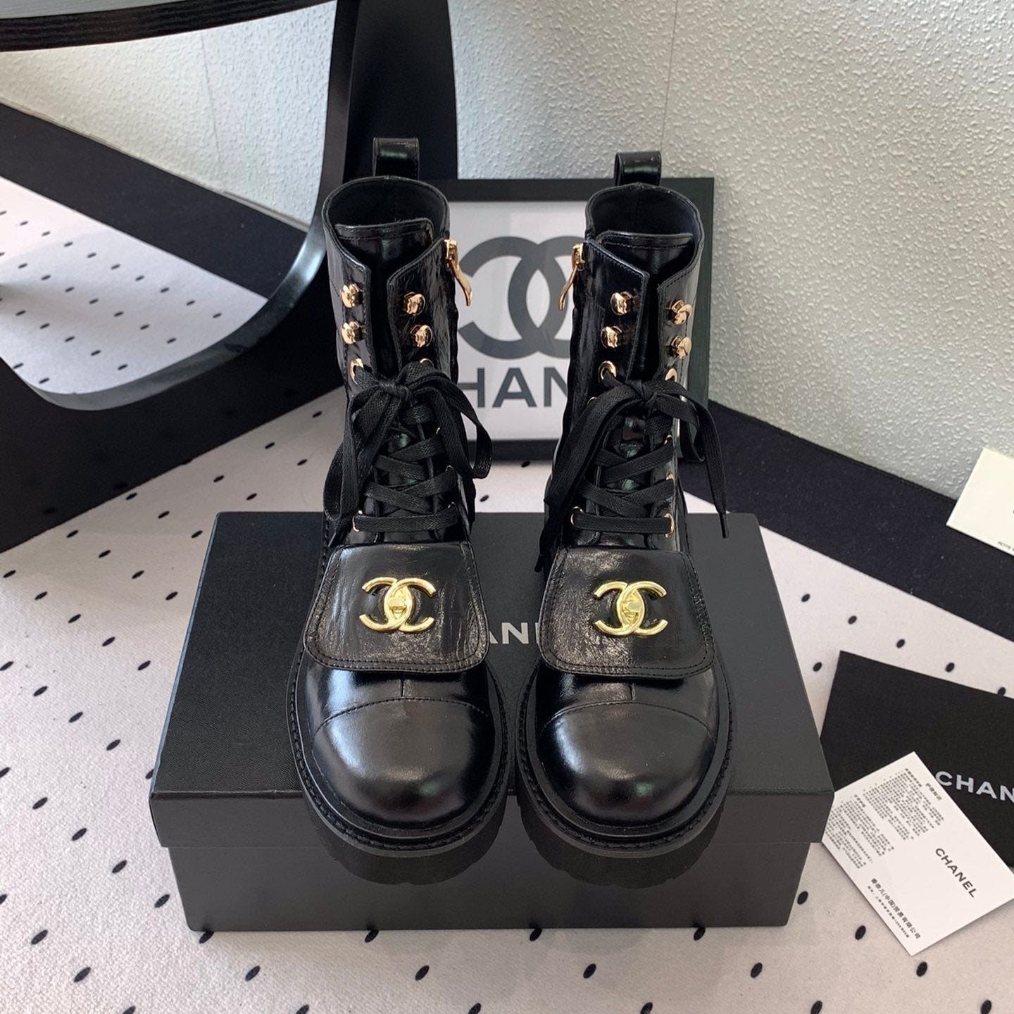 CC Short Boots In Black Logo Print Lambskin  938057