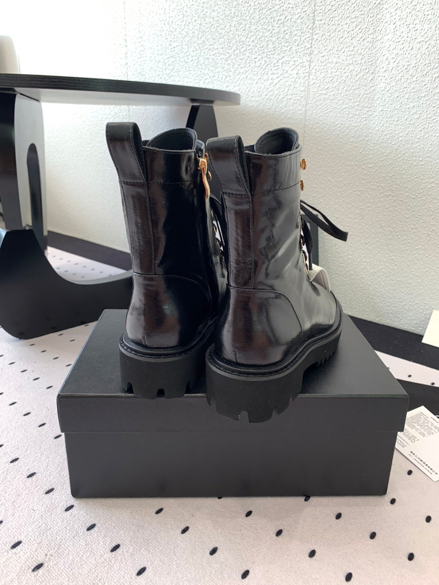 CC Short Boots In Black Mix White Logo Print Lambskin 938059