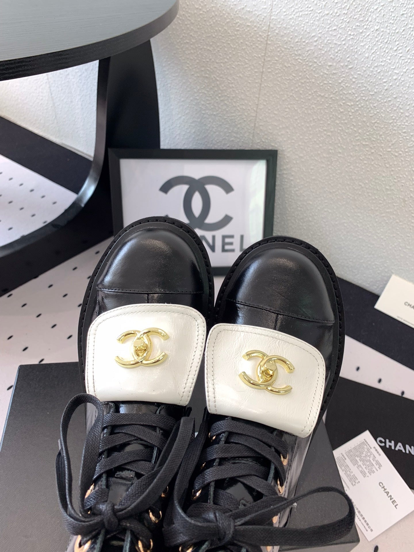 CC Short Boots In Black Mix White Logo Print Lambskin 938059