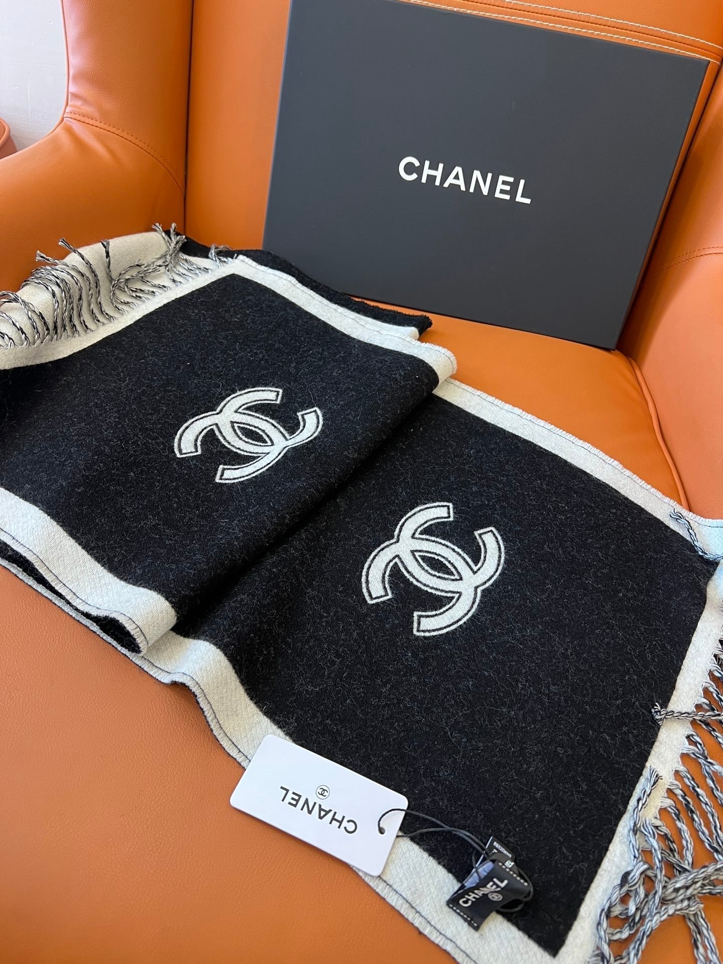 CC Scarf 184 CM In White Mix Black Wool Fleece 385533