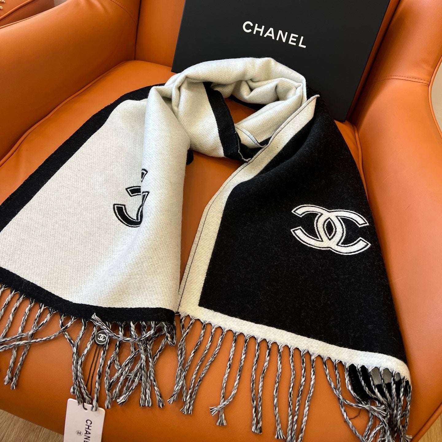 CC Scarf 184 CM In White Mix Black Wool Fleece 385533