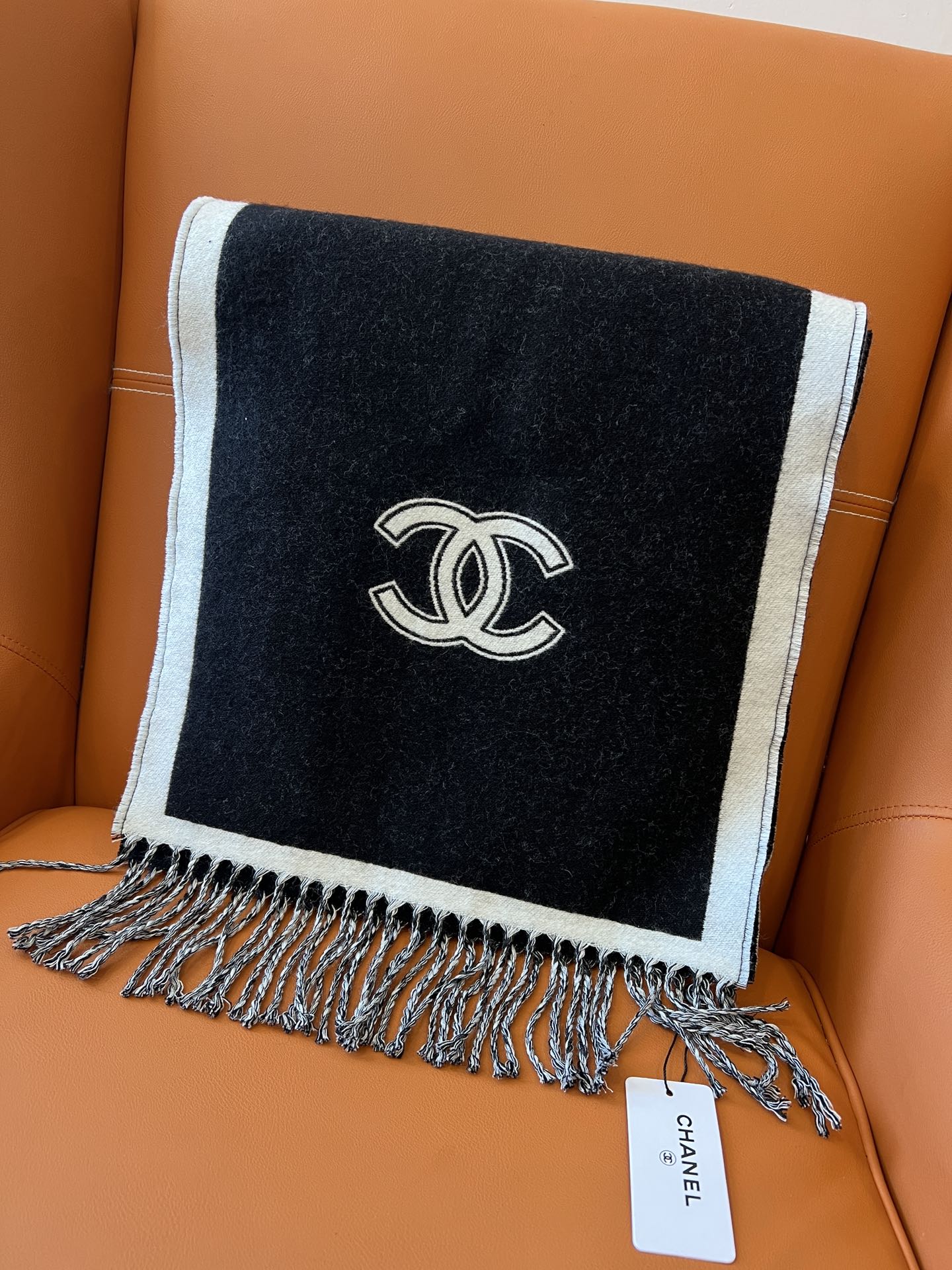 CC Scarf 184 CM In White Mix Black Wool Fleece 385533