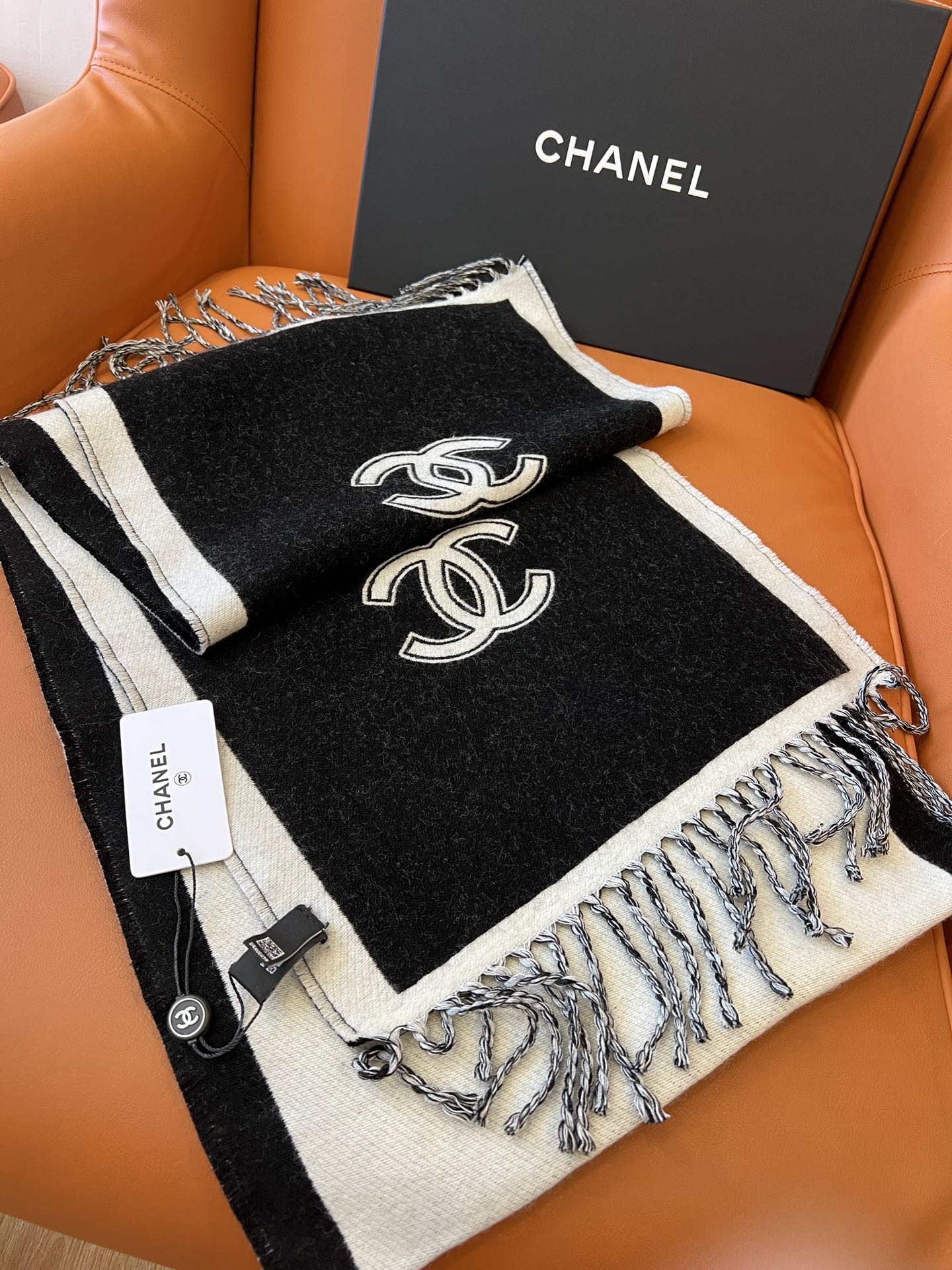 CC Scarf 184 CM In White Mix Black Wool Fleece 385533
