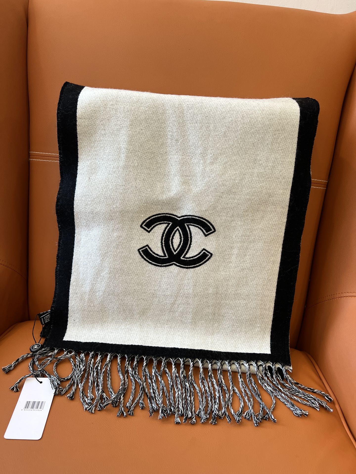 CC Scarf 184 CM In White Mix Black Wool Fleece 385533