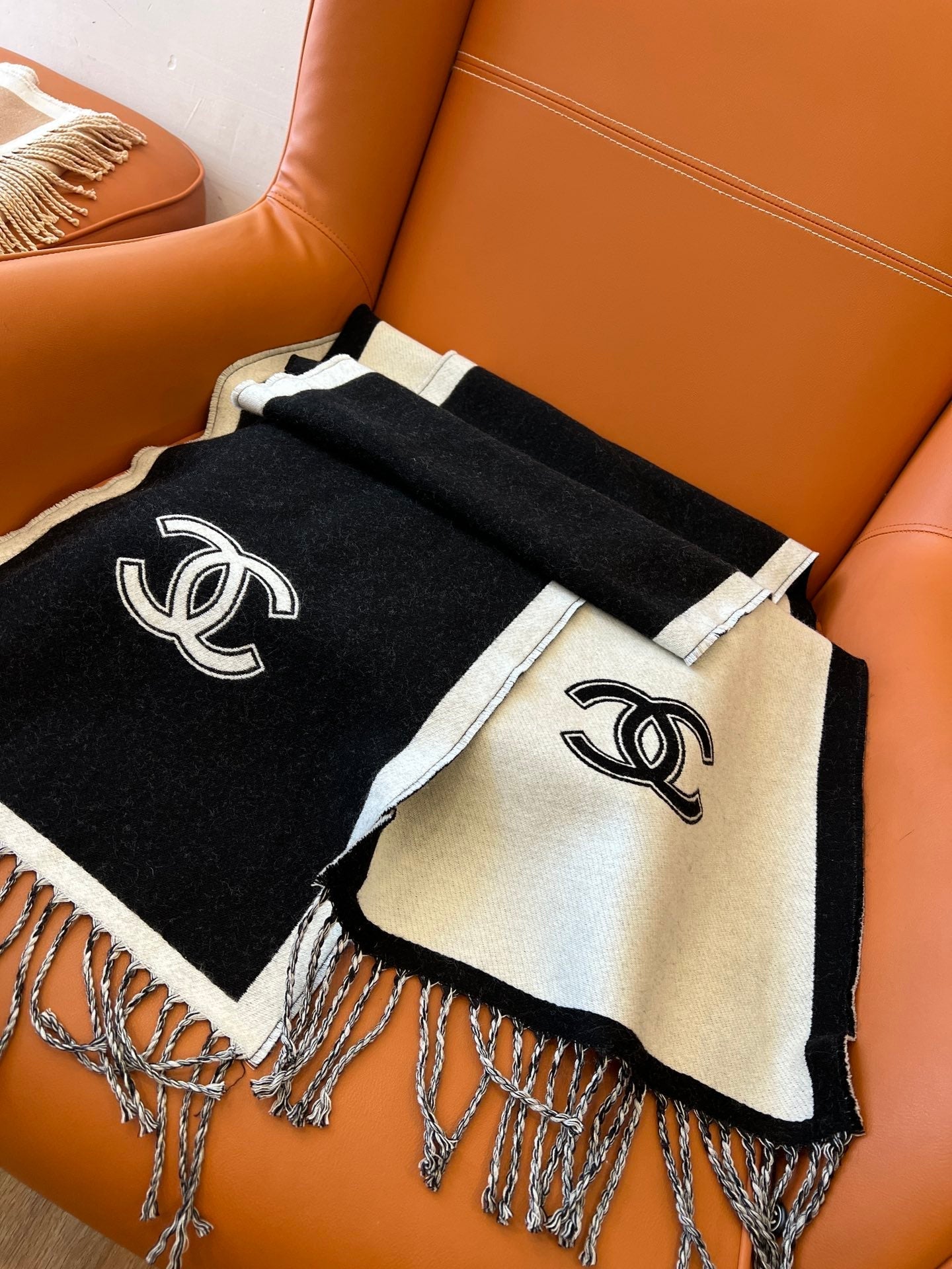 CC Scarf 184 CM In White Mix Black Wool Fleece 385533