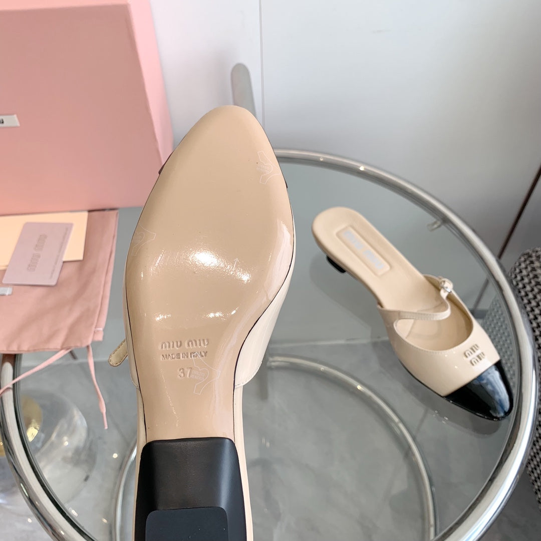 Miu Mules Beige Cowhide