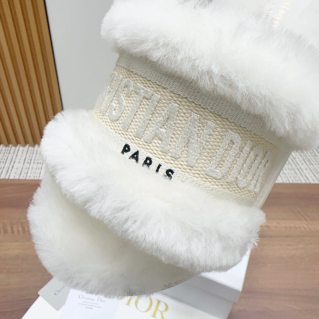 CD Dway Slide White Light Beige Fleece Lining And Canvas Fabric