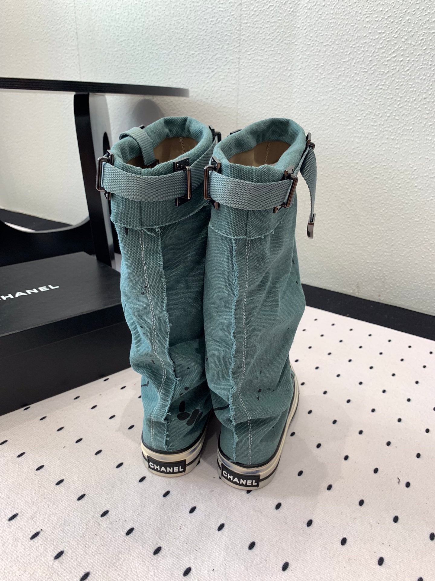 CC High-Top Canvas Boots Turquoise Black Denim Fabric 938047