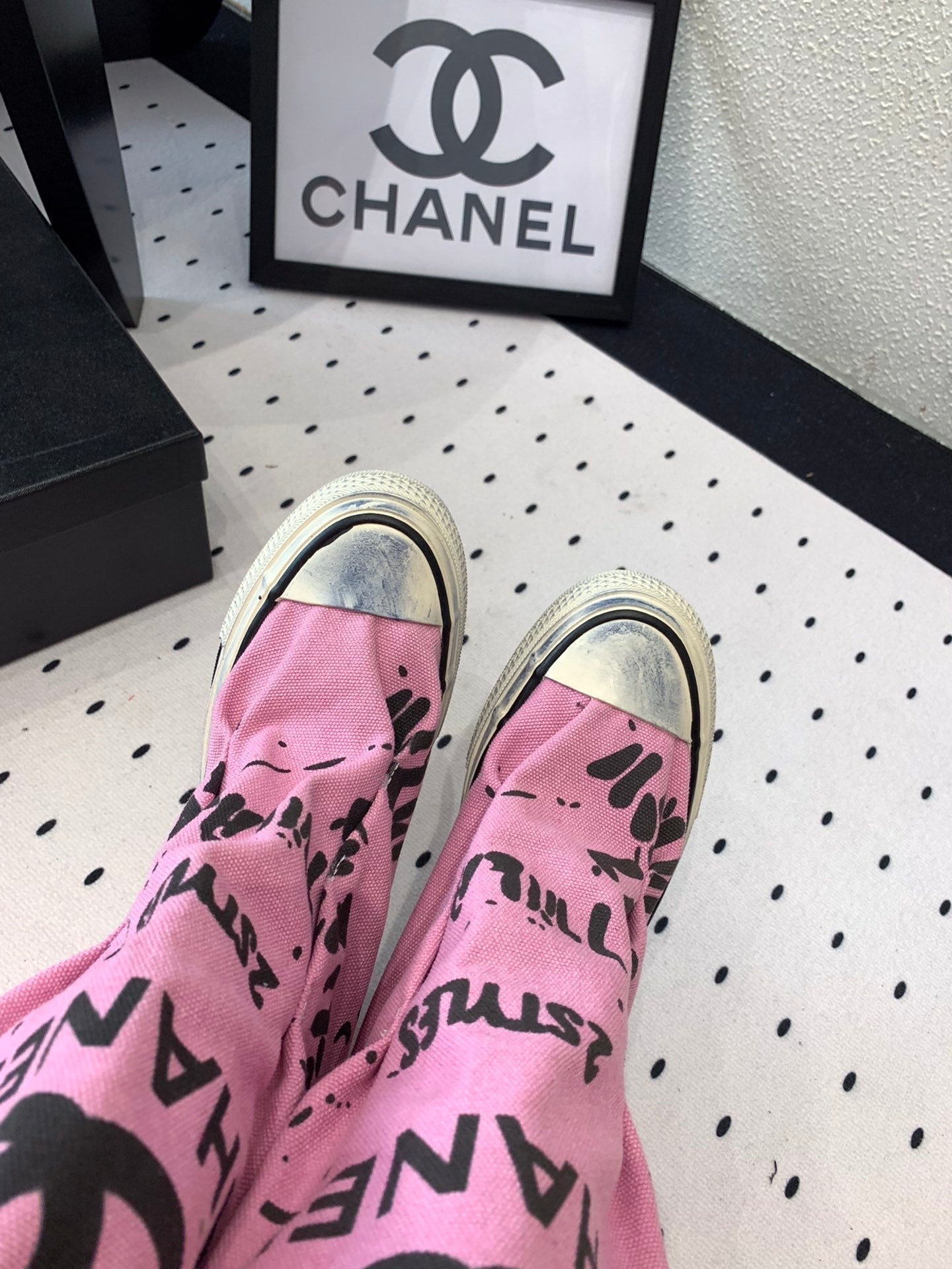 CC High-Top Canvas Boots Pink Black Denim Fabric 938048
