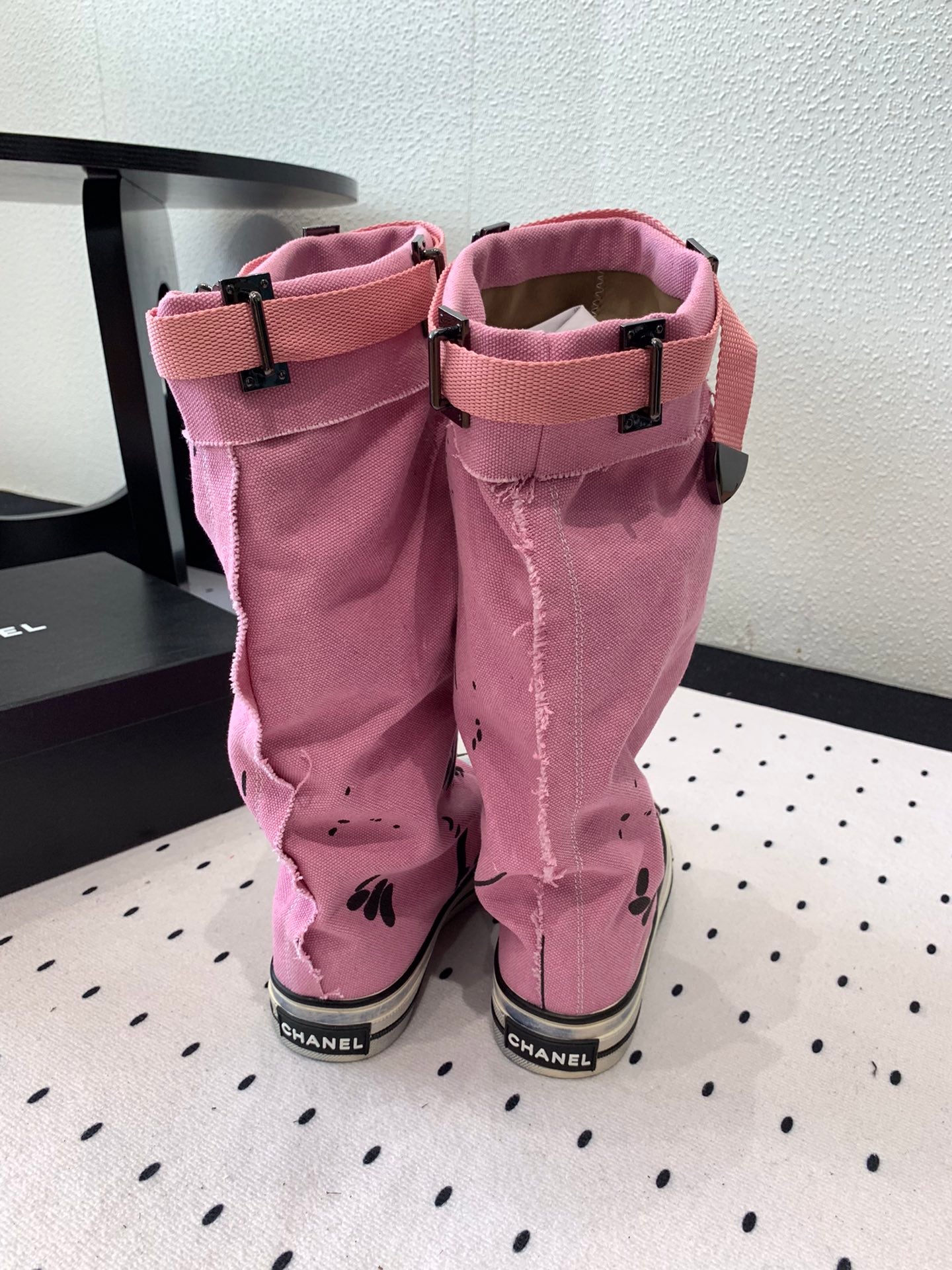 CC High-Top Canvas Boots Pink Black Denim Fabric 938048