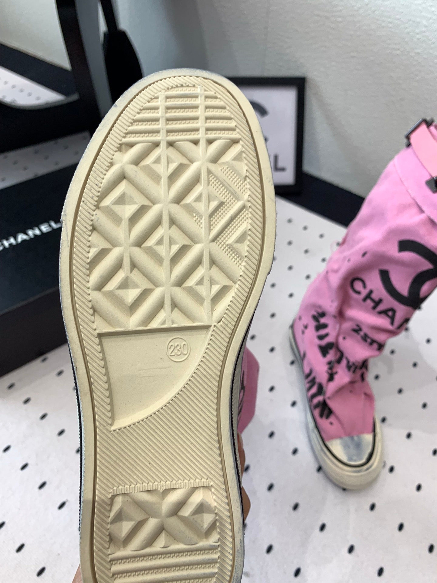 CC High-Top Canvas Boots Pink Black Denim Fabric 938048