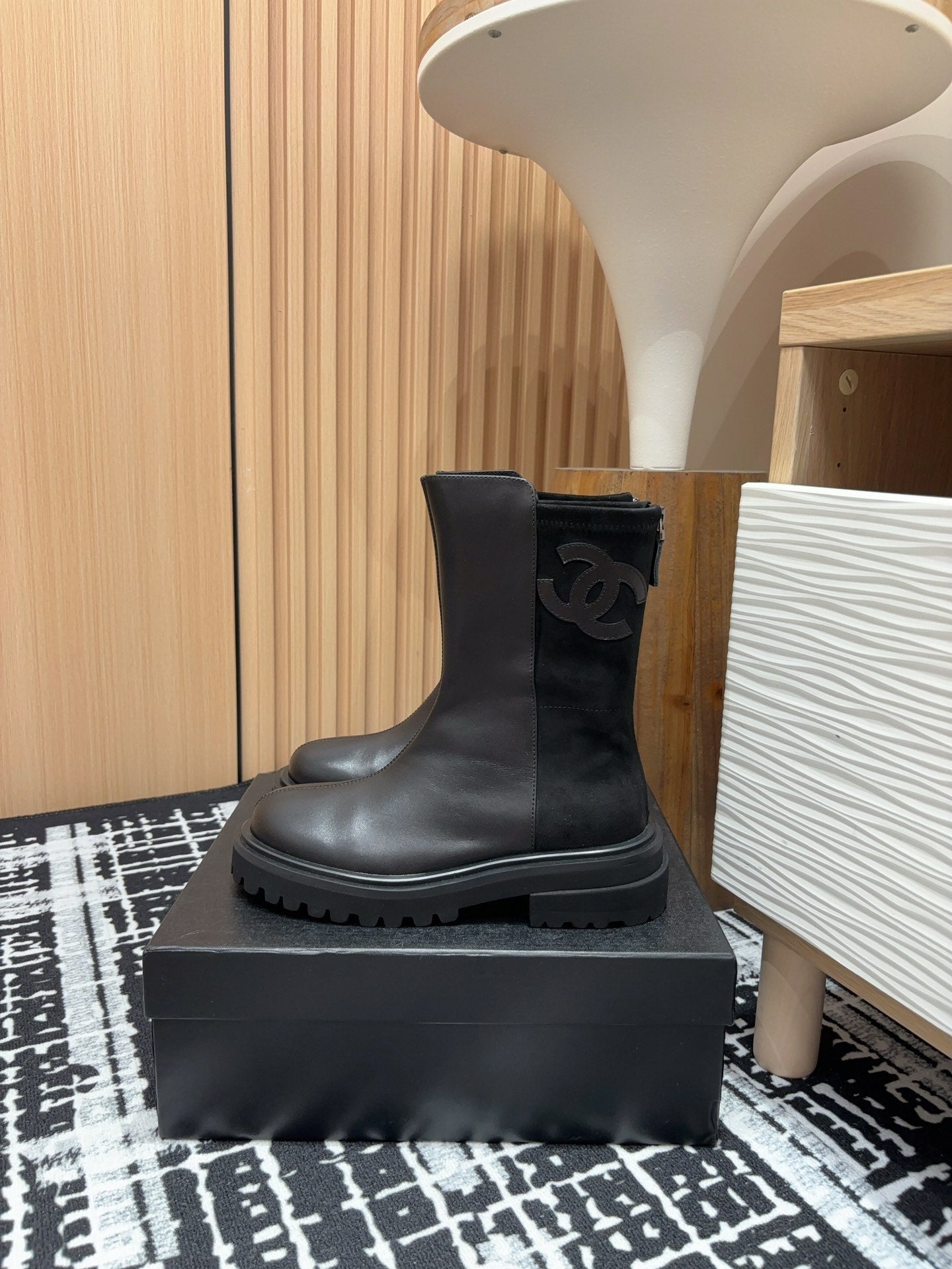 CC Short Boots 45mm Plain Black Calfskin And Suede