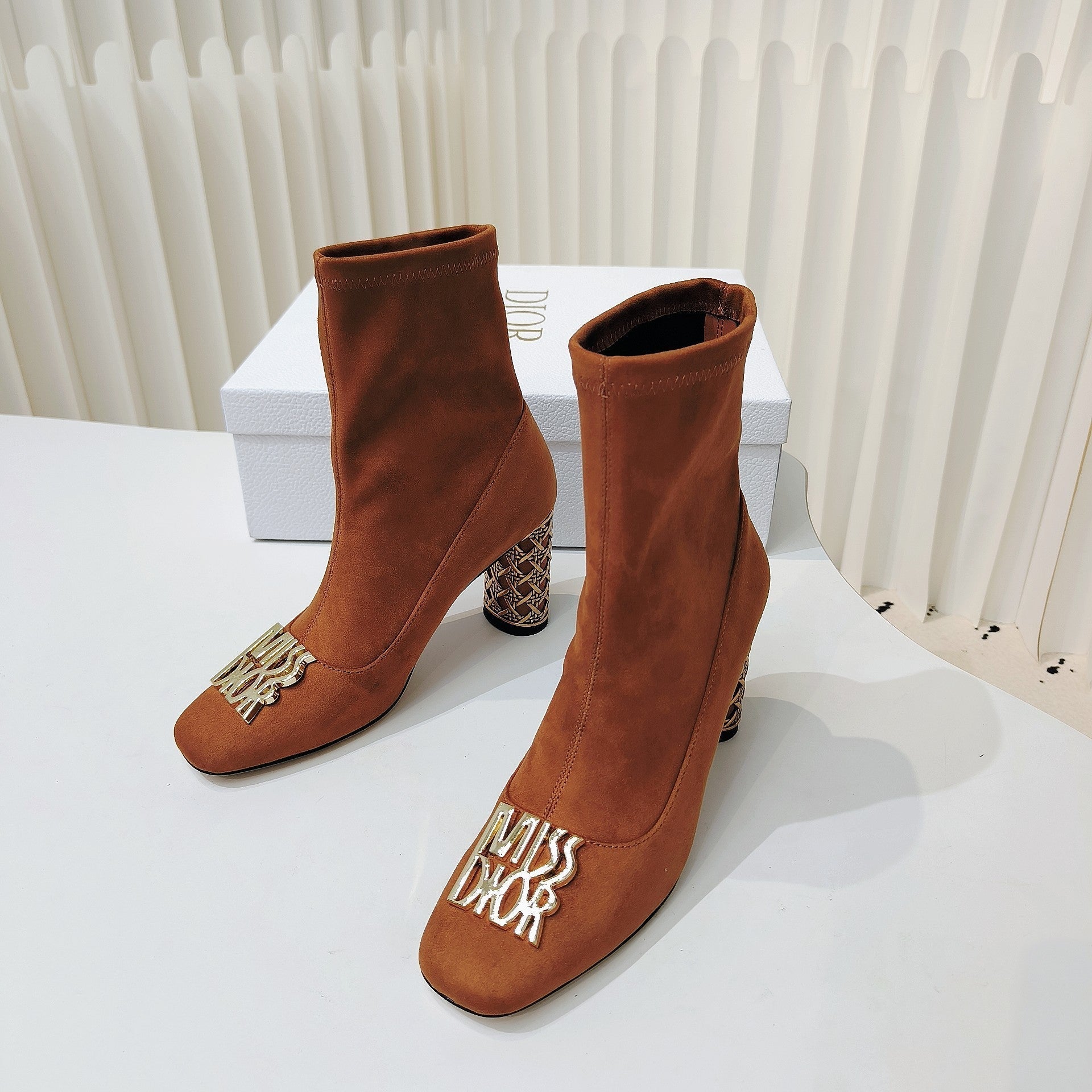 Miss Dior Ankle Boots 80mm Orange Brown Suede  111380
