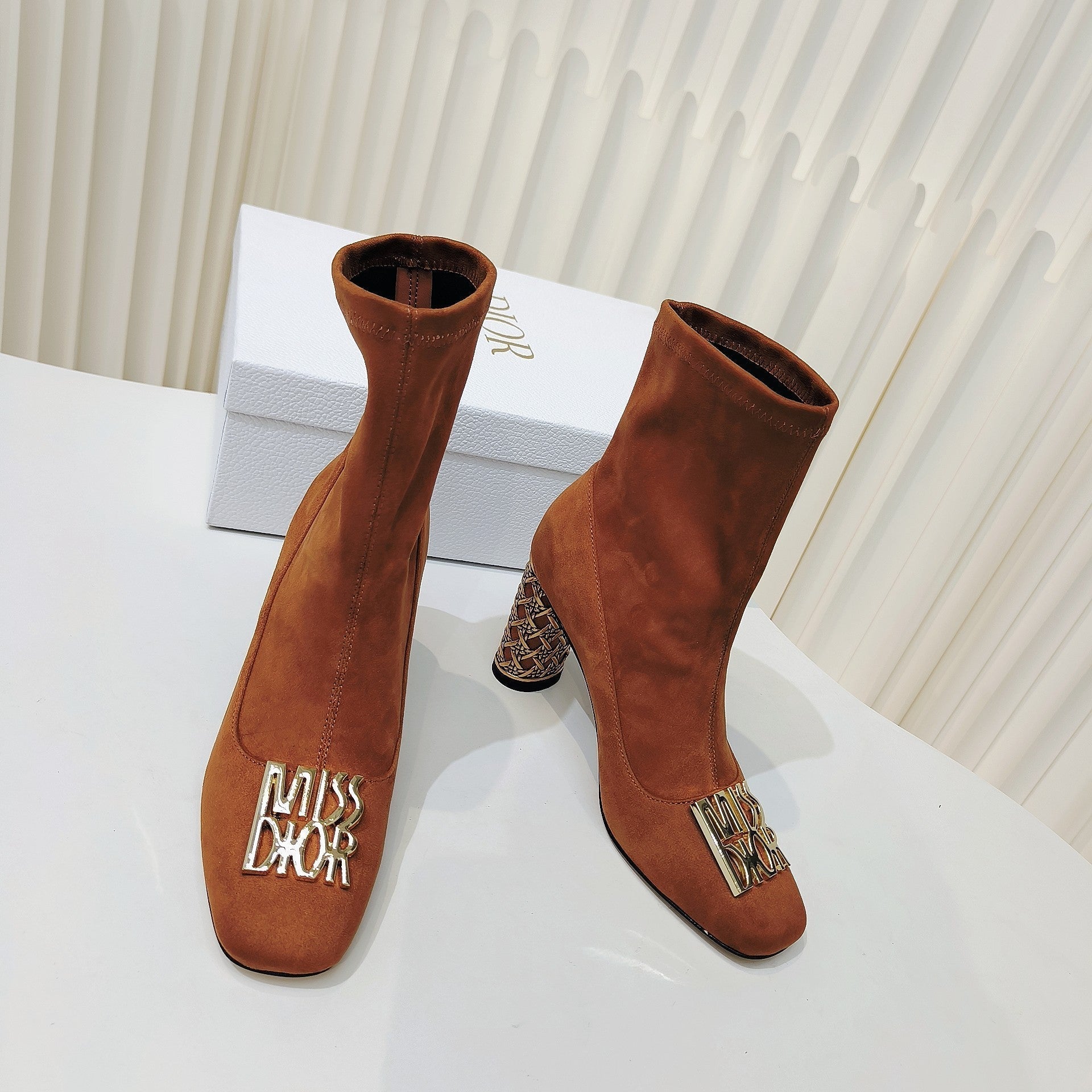 Miss Dior Ankle Boots 80mm Orange Brown Suede  111380