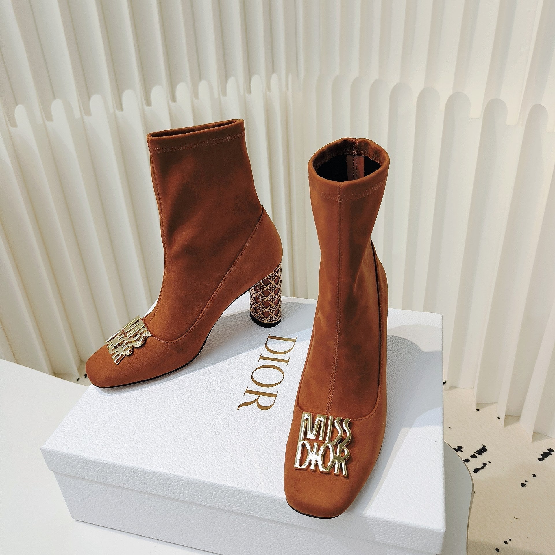 Miss Dior Ankle Boots 80mm Orange Brown Suede  111380
