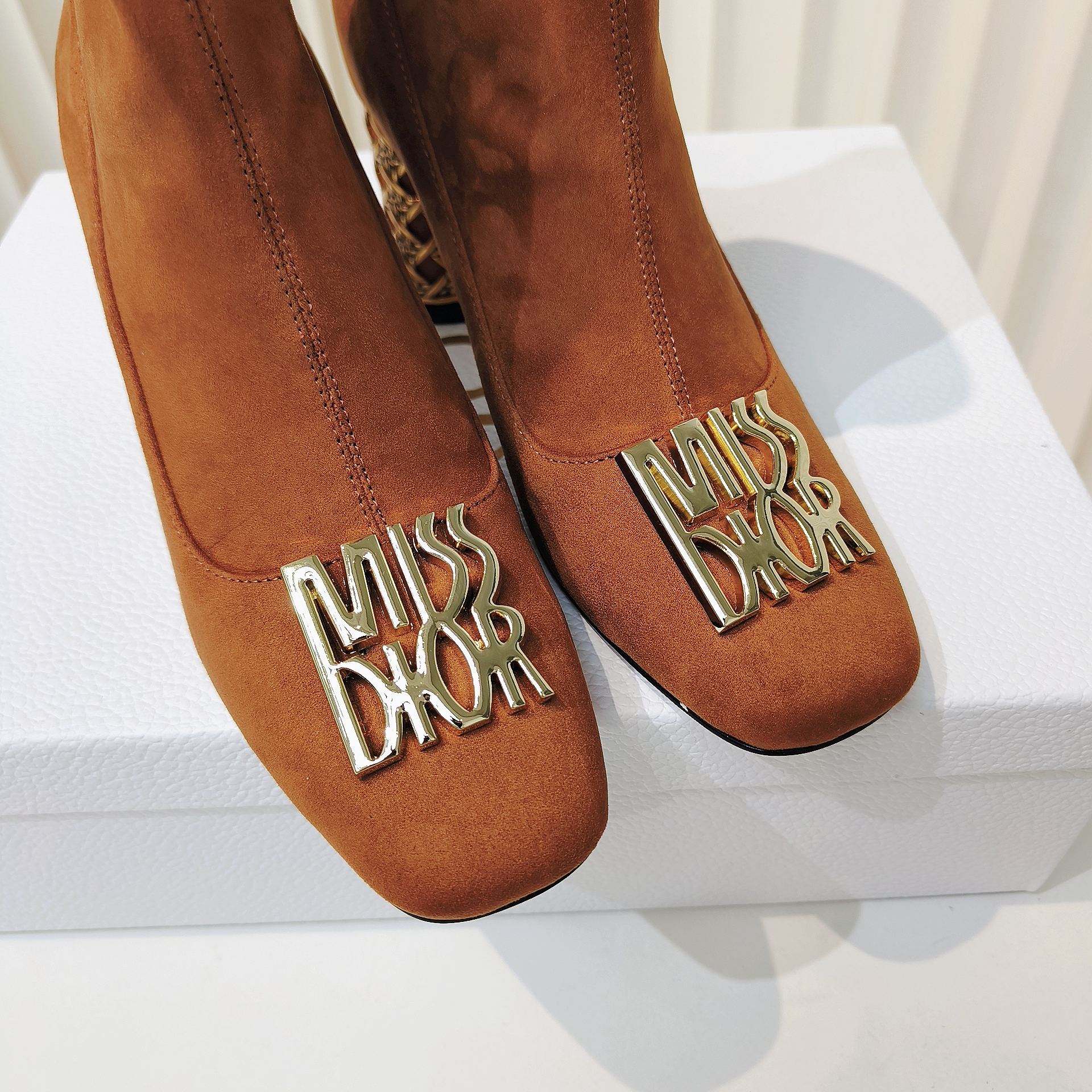 Miss Dior Ankle Boots 80mm Orange Brown Suede  111380