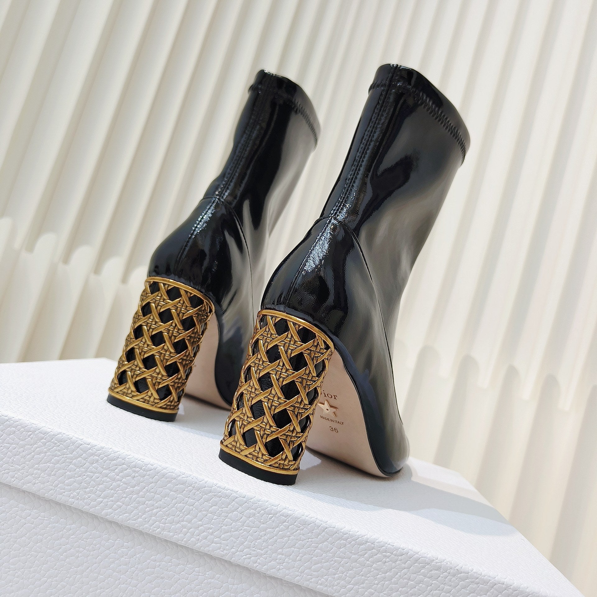 CD Icon Heeled Ankle Boot 40mm In Glossy Black Cowhide 111376