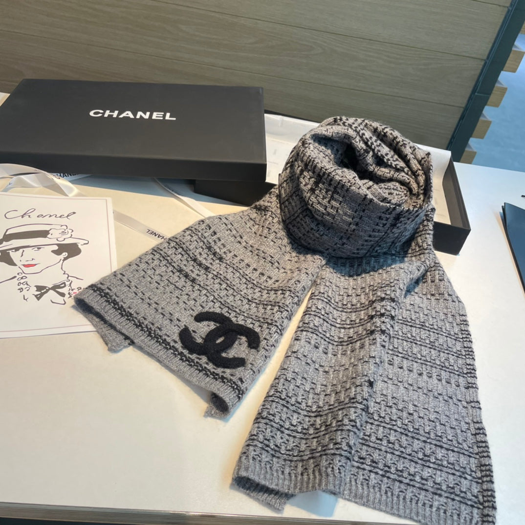 CC Scarf 180 CM In Grey Black Wool 421442